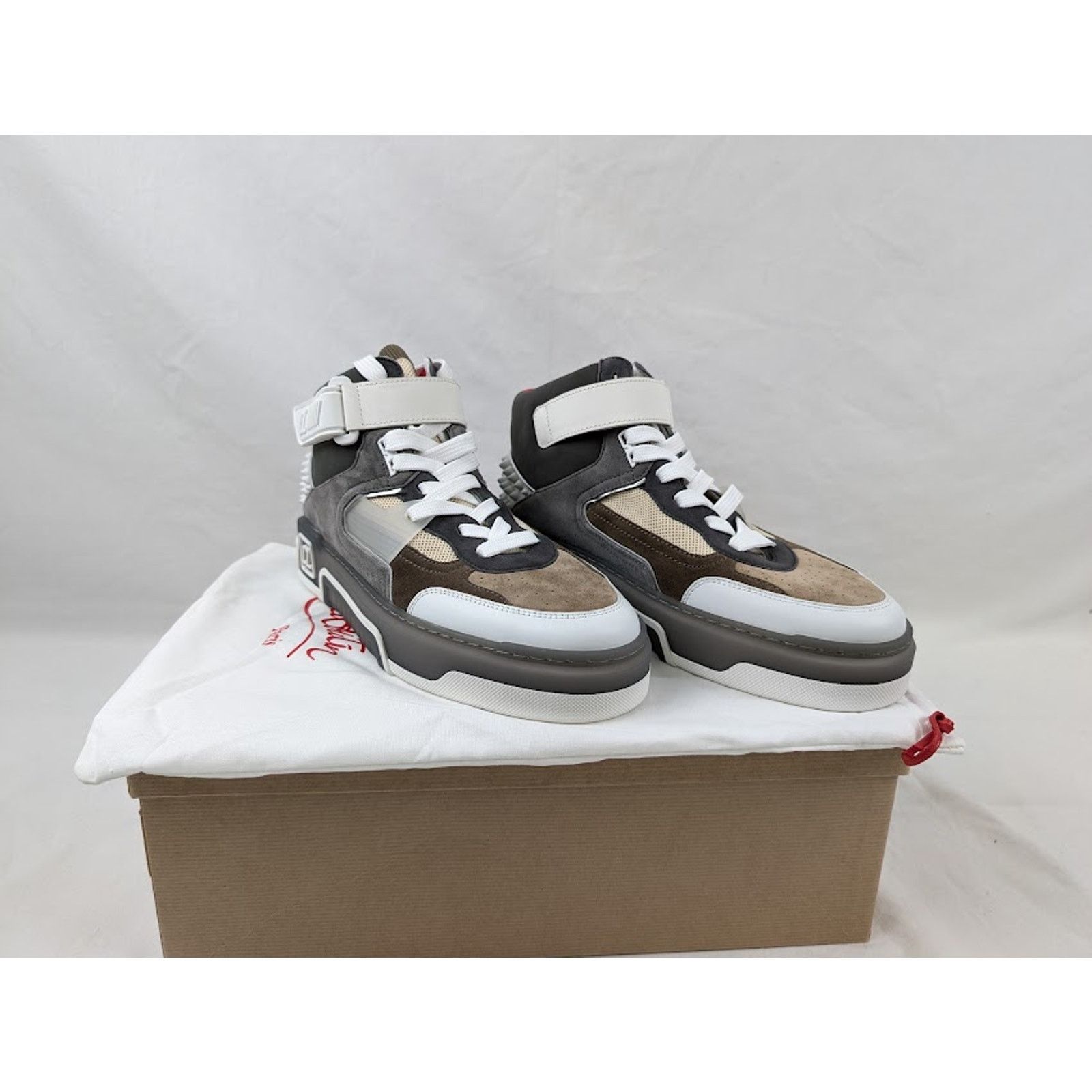 Christian Louboutin o1rshd1 Astroloubi Mid Flat Sneakers Saharienne/Smoke Grey Size US 12 / EU 45 - 14 Thumbnail