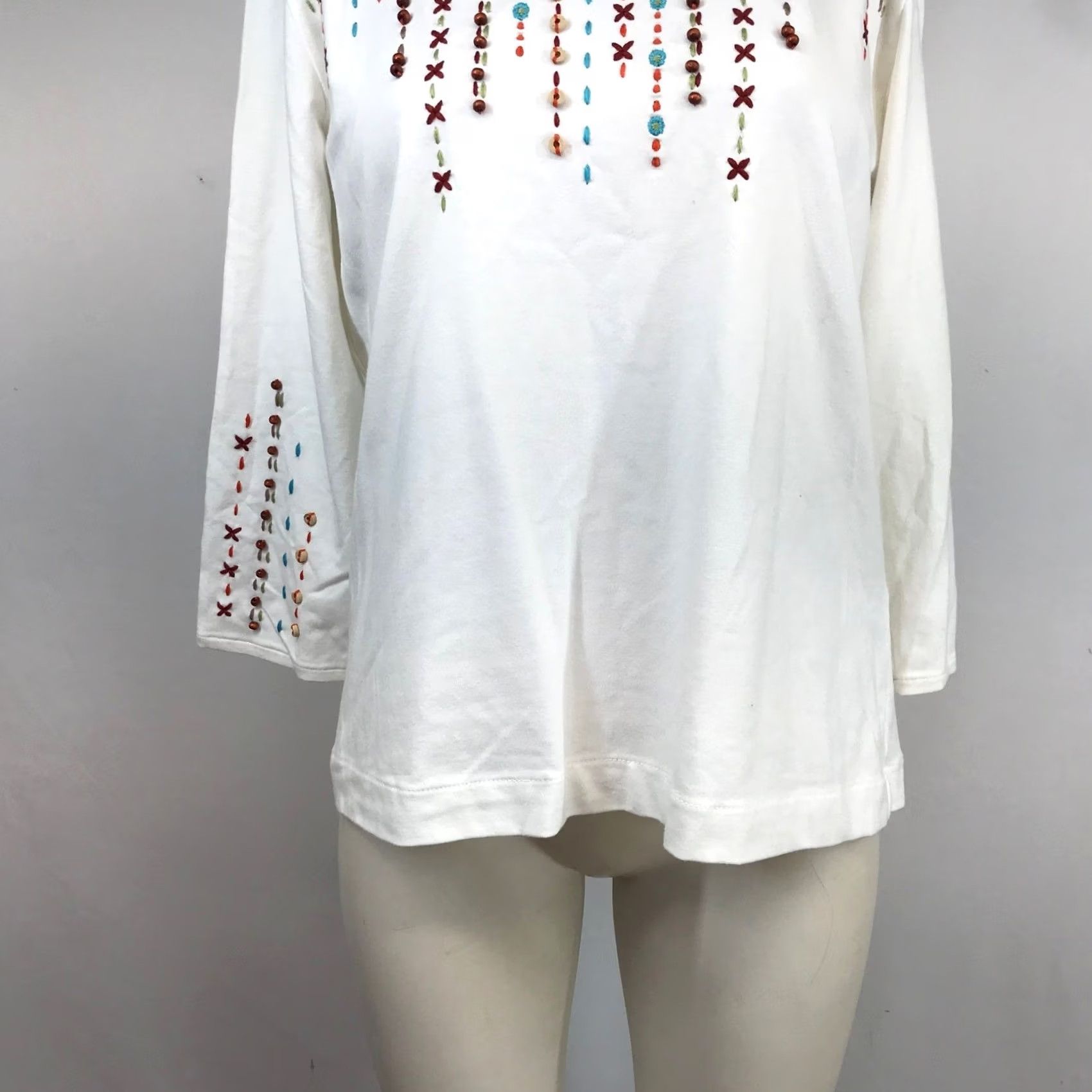 Vintage Clare by Icelandic Design Embroidered Beaded Cotton Knit Top M Size M / US 6-8 / IT 42-44 - 3 Thumbnail