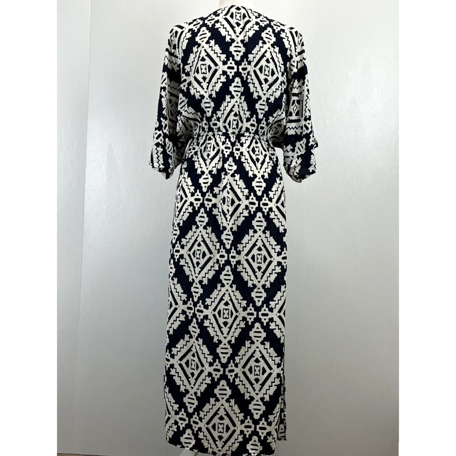 Tory Burch Tory Burch Maxi Dress, Navy & White, V-Neck, Side Slits, Long, Women's Medium Size M / US 6-8 / IT 42-44 - 3 Thumbnail