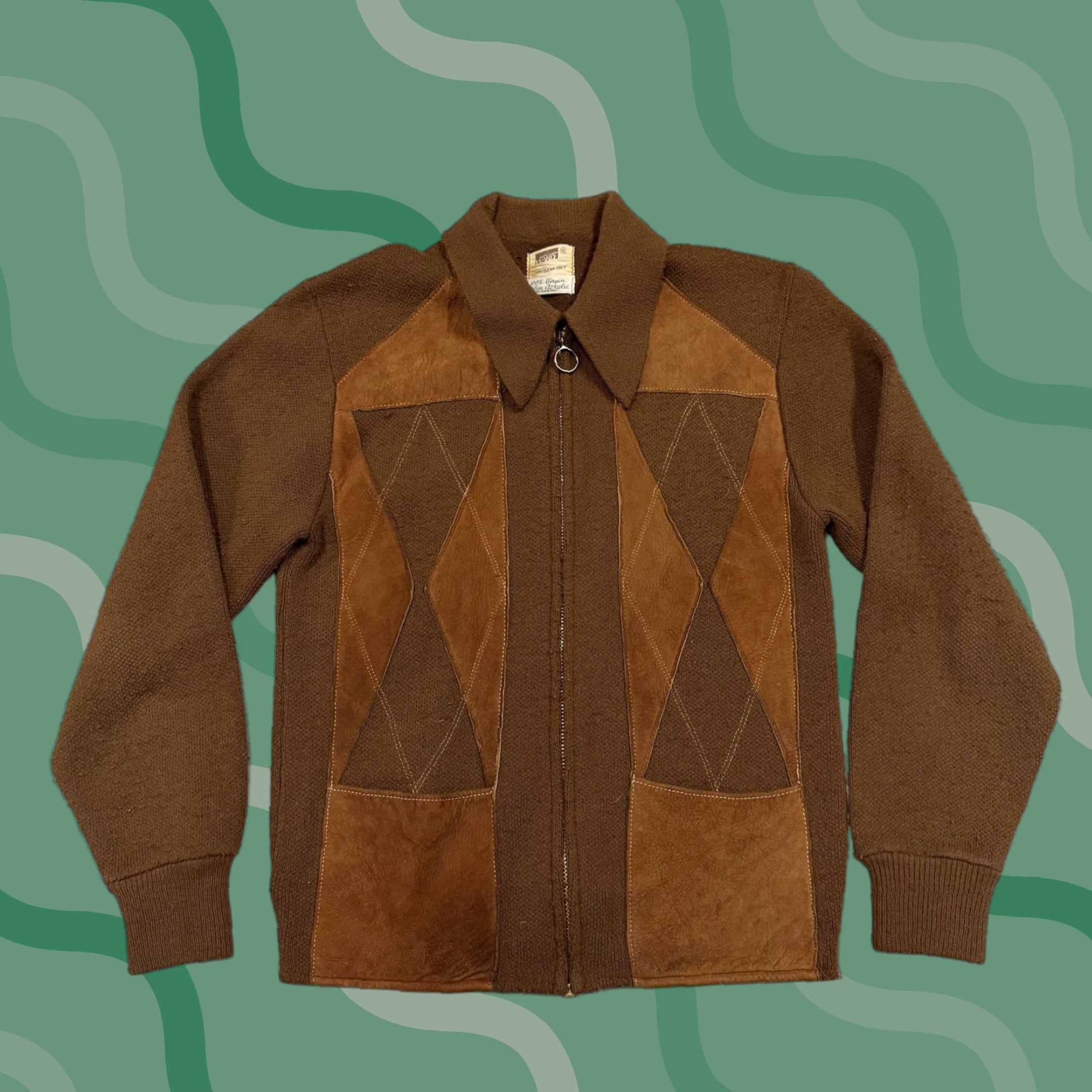 Vintage VINTAGE Montgomery Ward Sweater Mens Small Brown Full Zip Suede Argyle 70s Size US S / EU 44-46 / 1 - 1 Thumbnail