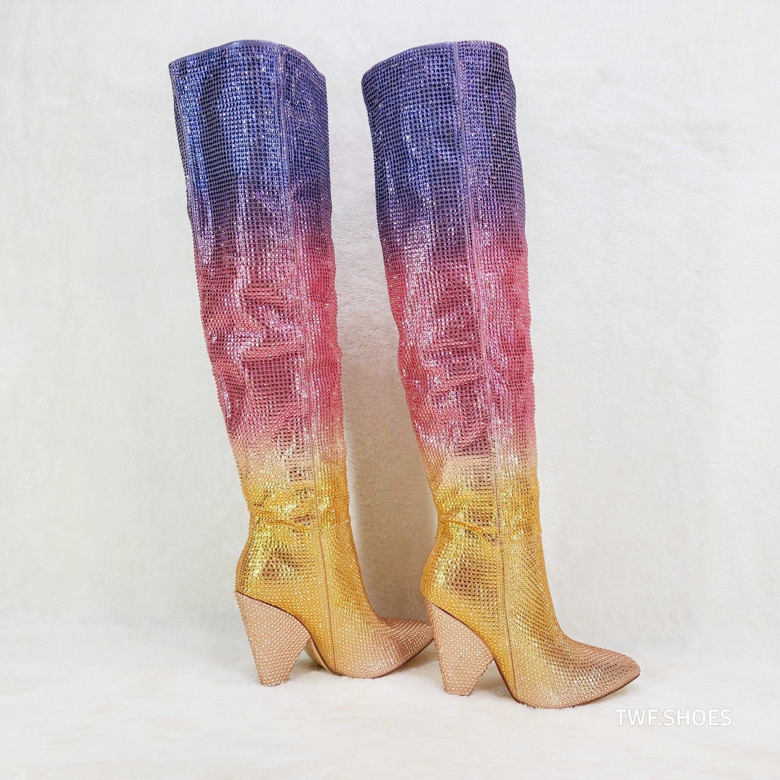 Other New Year Party Gold Ombre Rhinestone OTK Thigh boots 4.25" H Size US 6.5 / IT 36.5 - 3 Thumbnail