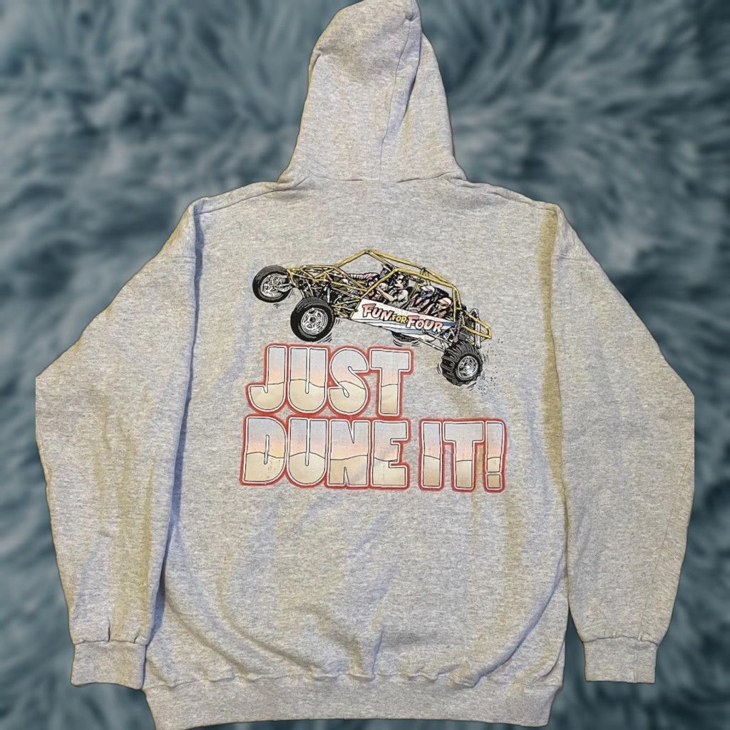 Vintage VINTAGE Glamis Just Dune It Faded Nike Parody Hoodie 2XL Gray Mens Sweatshirt Motorcycle Motocross Racing 90s Grunge Shirt Size US XXL / EU 58 / 5 - 1 Thumbnail