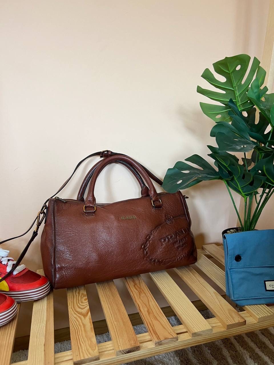 Prada Archive 2000s Vintage Prada Leather Big Logo Crossbody Bag  