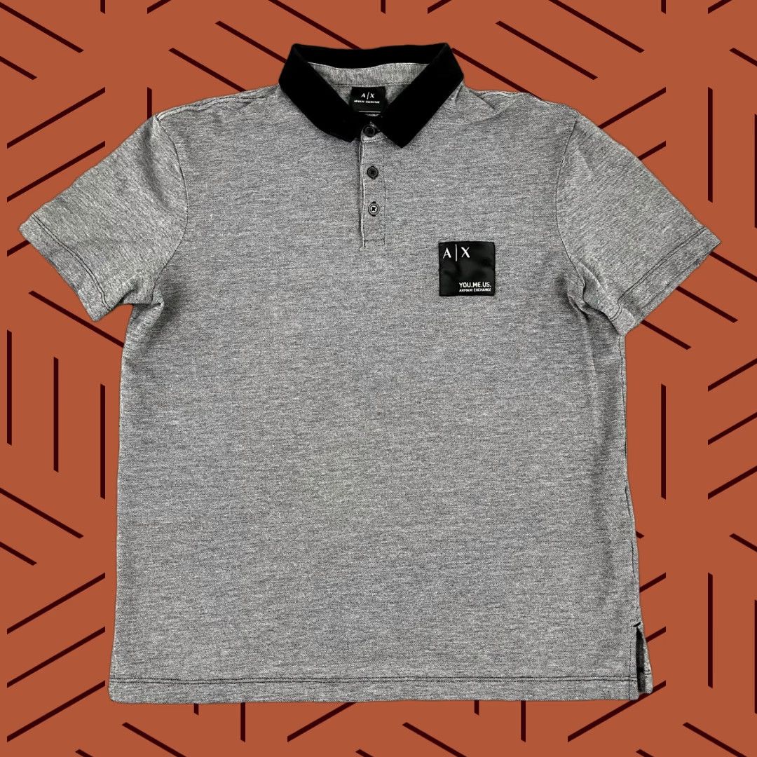 Armani Exchange ARMANI EXCHANGE Polo Shirt Men Large Gray You Me Us Contrast Collar Short Sleeve Size US L / EU 52-54 / 3 - 1 Thumbnail