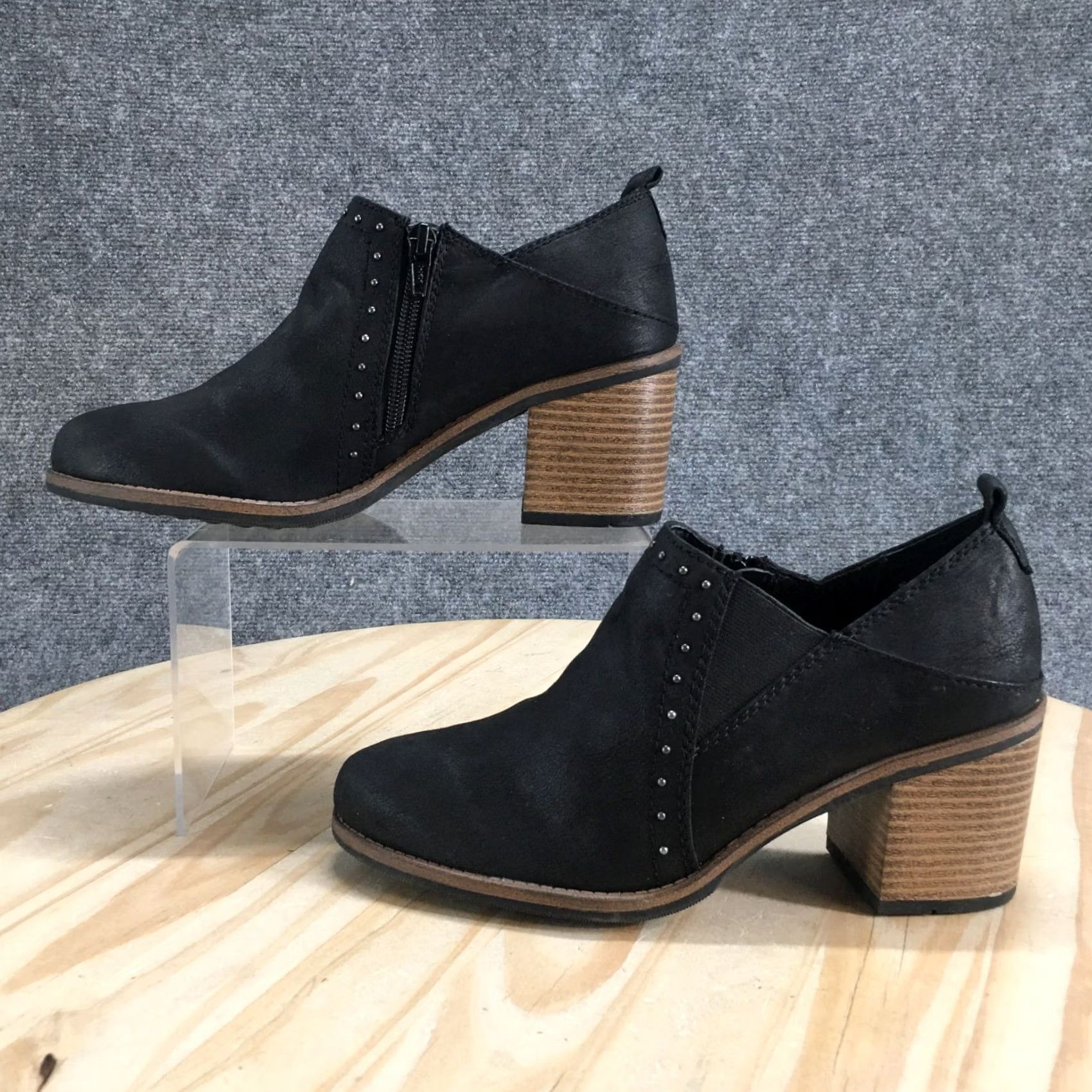 Vintage White Mountain Boots Womens 7.5M Black Denton Studded Shooties Zip Block Heel Boots Size US 8 / IT 38 - 2 Thumbnail