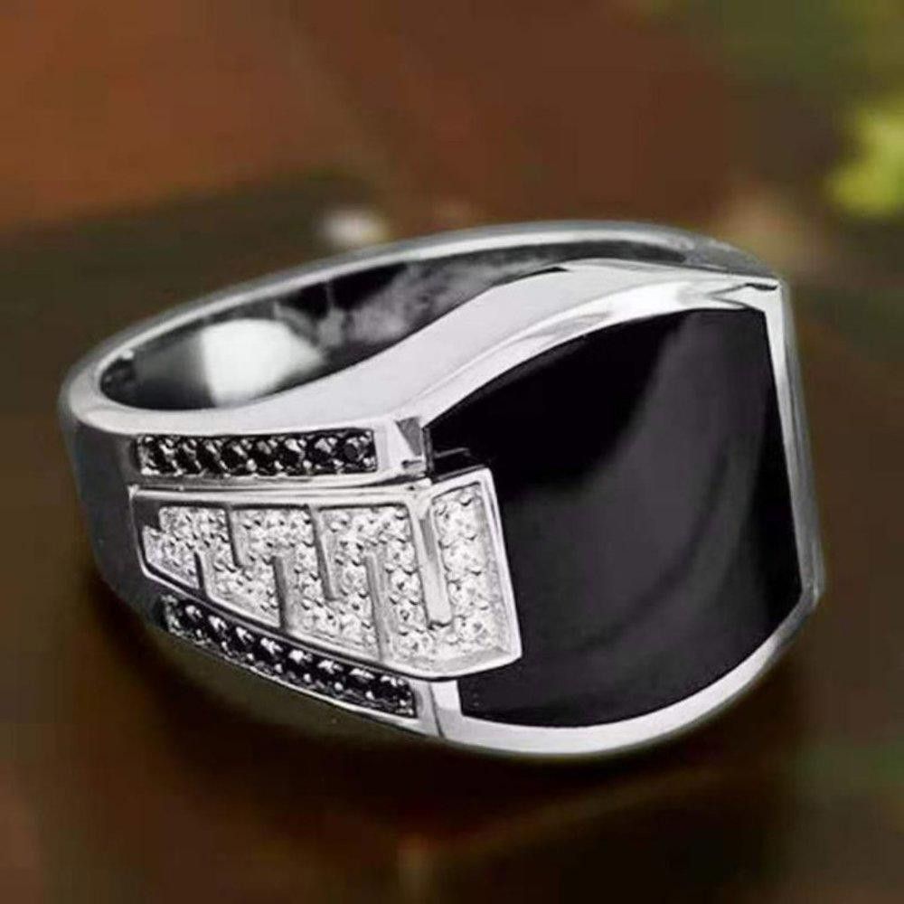 Designer Men's Classic Anillos Black Inlaid Silver Ring - Size 10 Size ONE SIZE - 1 Thumbnail