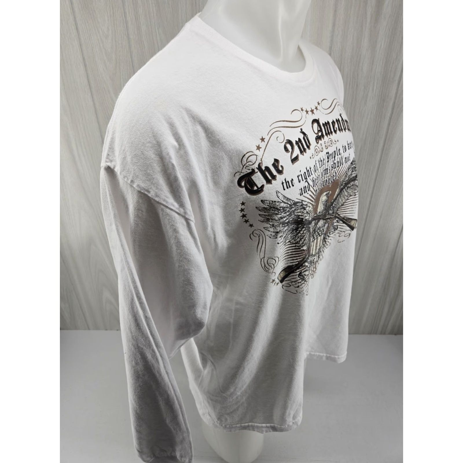 Vintage VINTAGE Bayside LONG SLEEVE T-SHIRT 2XL White Men’s 2ND AMENDMENT Shirt Mens Burlap? Size US XXL / EU 58 / 5 - 7 Thumbnail