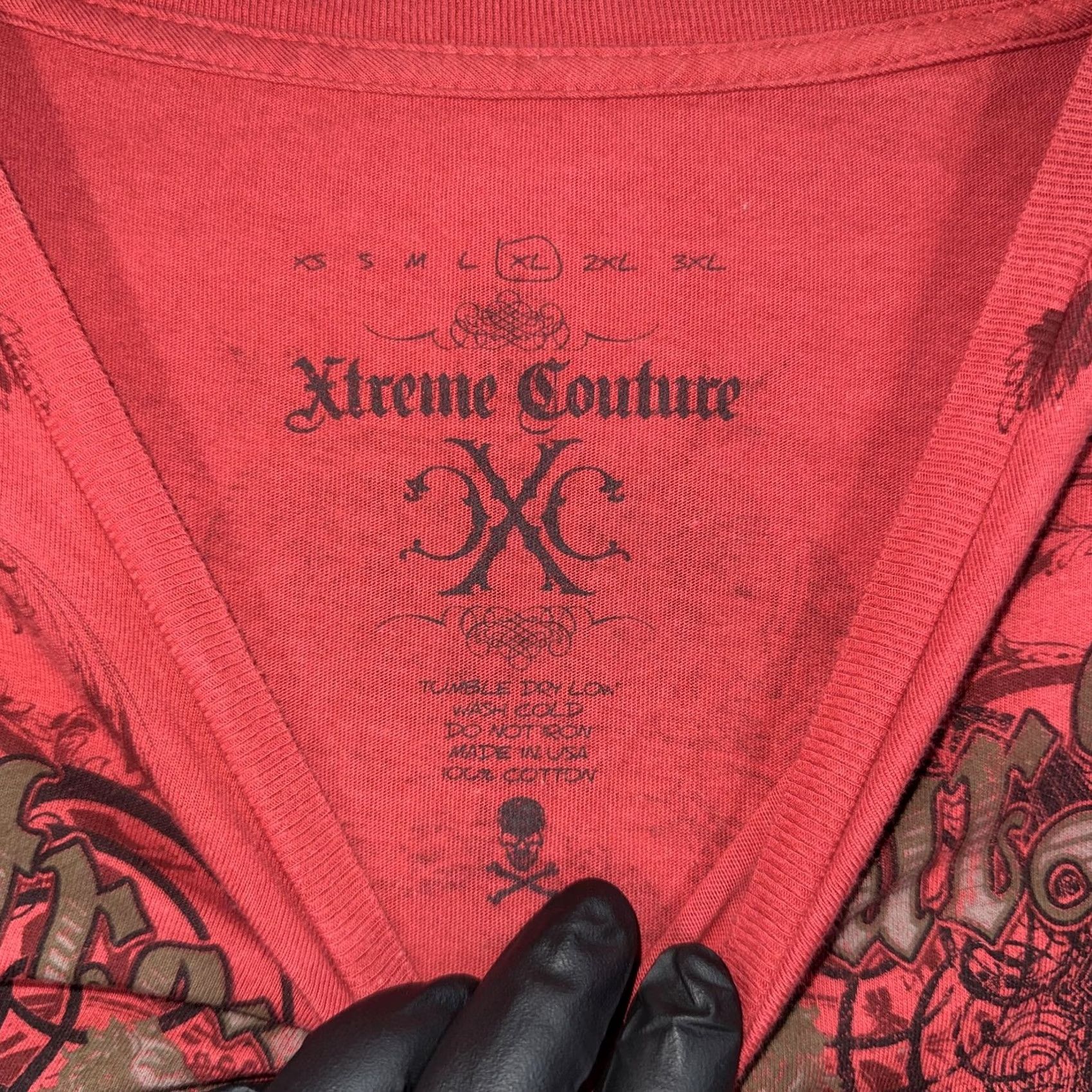 Vintage Xtreme Couture Shirt Mens Large Red Skull Crossbones Gothic Biker Graphic Tee Size US L / EU 52-54 / 3 - 3 Thumbnail