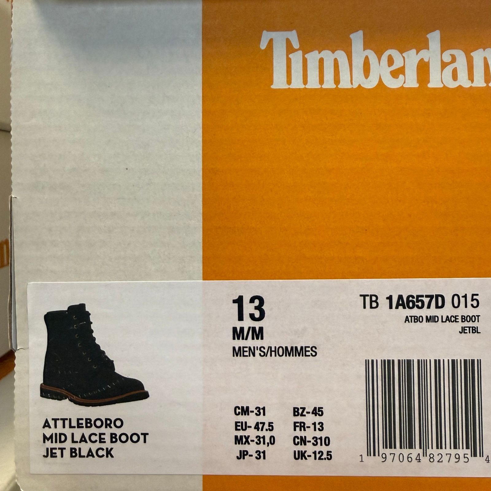 Timberland TIMBERLAND MEN'S 13 ATTLEBORO MID LACE BOOT JET BLACK NIB Size US 13 / EU 46 - 6 Thumbnail