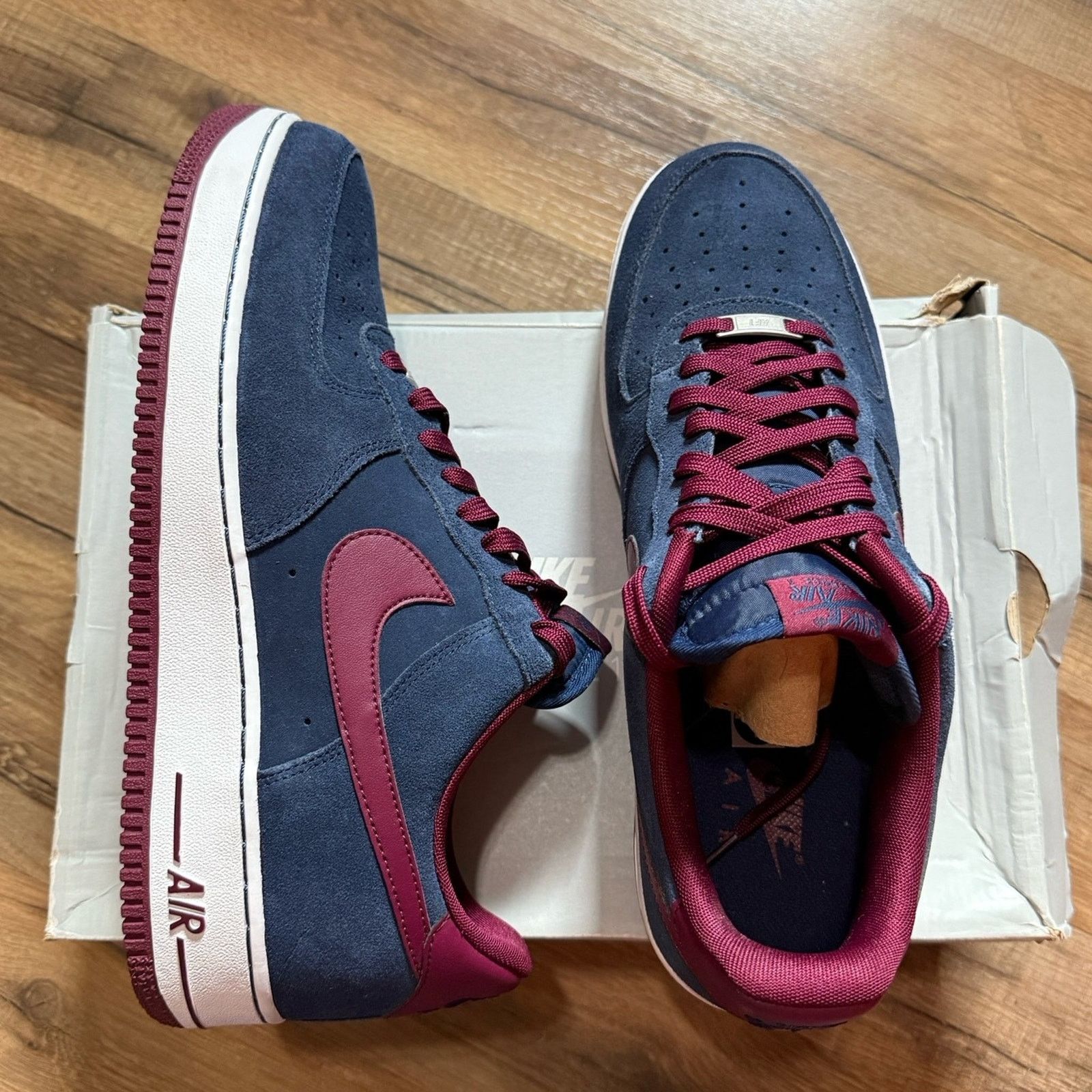 Nike 2014 Nike Air Force Low 1 Suede Midnight Navy Deep Garnet Size US 12 / EU 45 - 1 Thumbnail