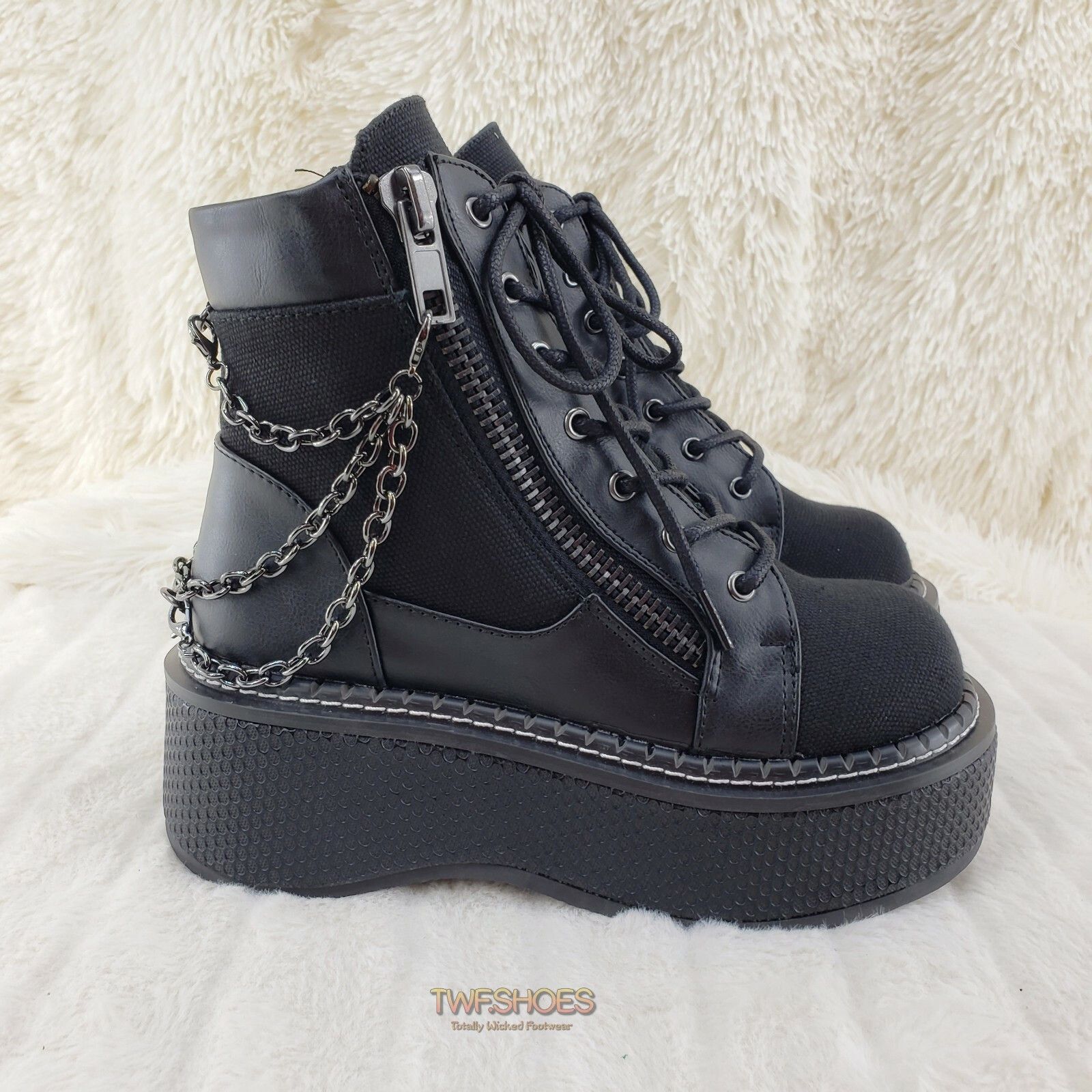 Other DEMONIA Emily 114 Black Canvas 2" Platform Punk Goth Ankle B Size US 9 / IT 39 - 8 Thumbnail