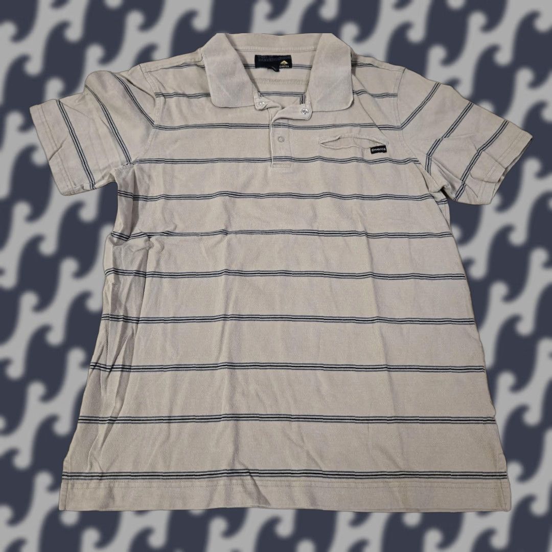 Emerica VINTAGE Emerica Polo Shirt Mens M Gray Striped Short Sleeve Skateboarding Pocket Size US M / EU 48-50 / 2 - 1 Thumbnail