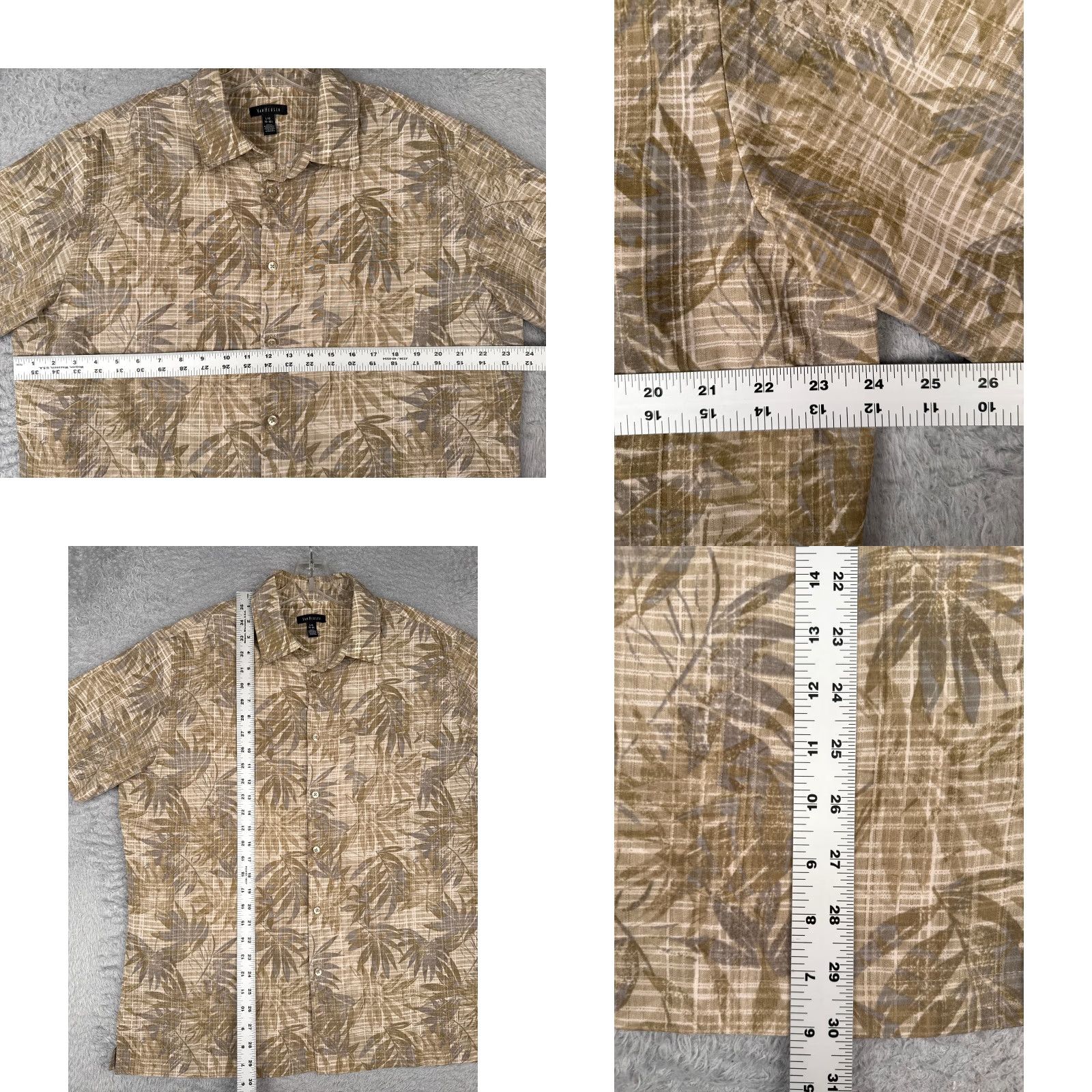 Van Heusen VINTAGE Van Heusen Shirt Men Large Brown Beige Floral Leaf Hawaiian Rayon Blend 16-16.5 Size US L / EU 52-54 / 3 - 8 Thumbnail