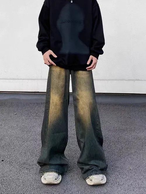 Japanese Brand × Jean Retro distressed gradient grunge wide leg jeans Size US 32 / EU 48 - 1 Thumbnail