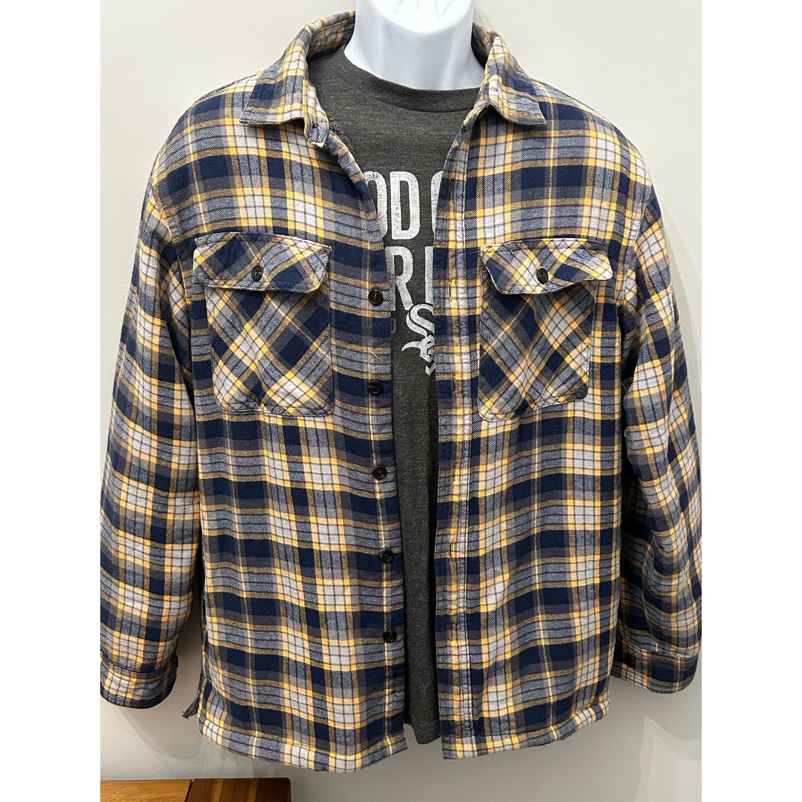 Other Old Mill Mens Medium Blue Yellow Plaid Sherpa Lined Flannel Size US M / EU 48-50 / 2 - 2 Thumbnail