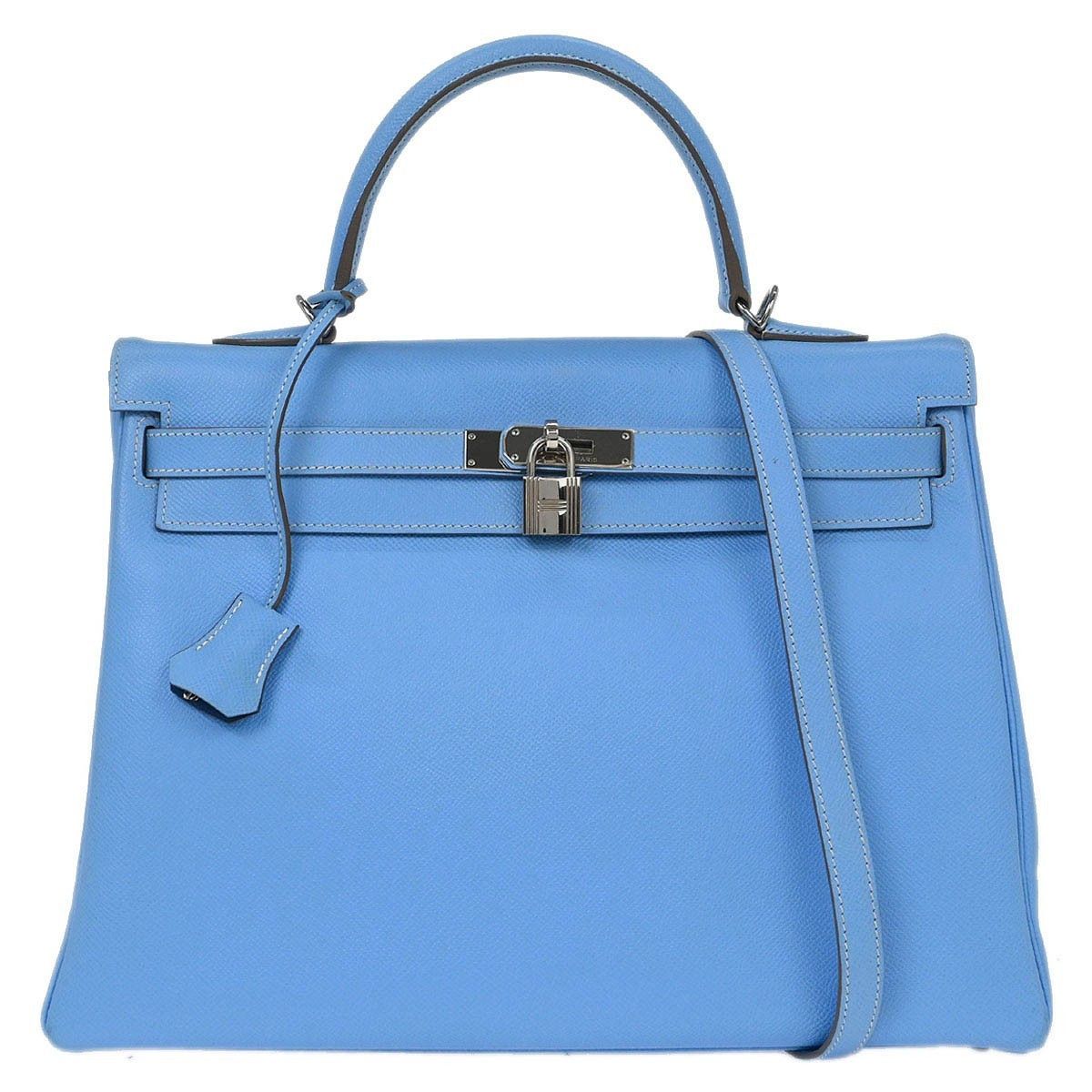 Hermes Hermes Kelly Handbag Blue Epsom with Palladium Hardware Size ONE SIZE - 1 Thumbnail