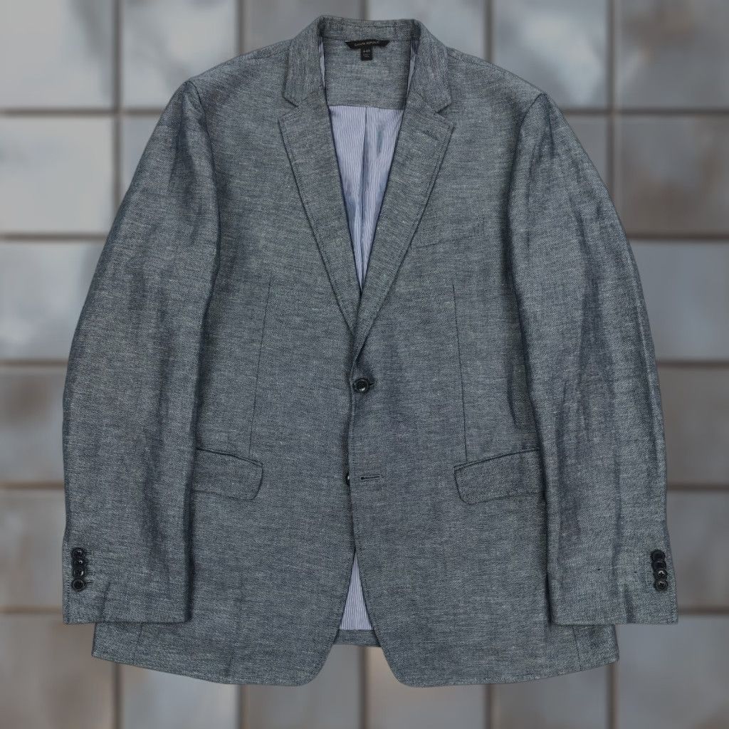 Banana Republic Banana Republic Blazer Jacket Sport Coat 2 Piece Gray Birdseye Linen Blend 44 Regular Men Mens Jacket Suit Office Career Casual Vintage No Size 44R - 1 Thumbnail