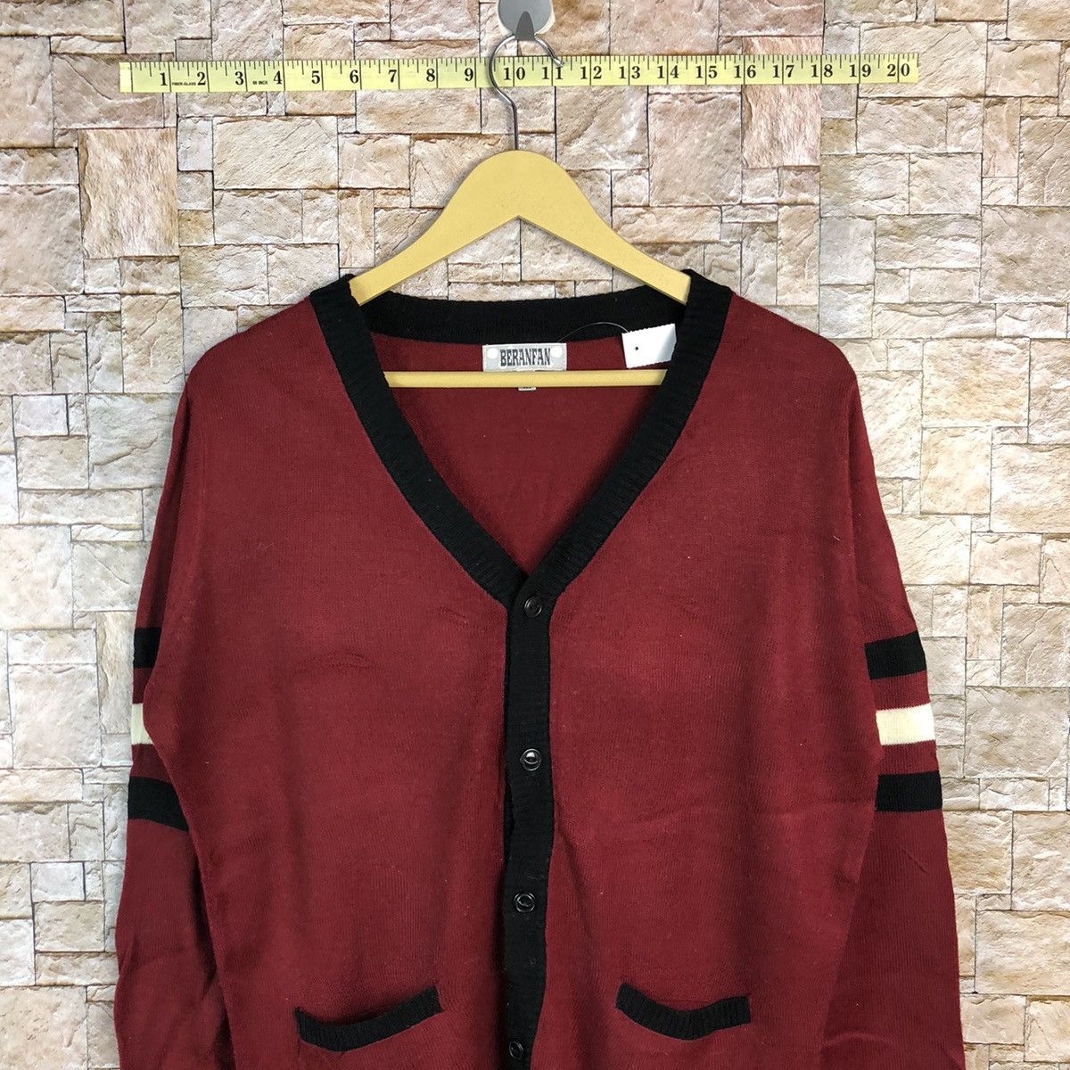 Homespun Knitwear × Japanese Brand Beranfan Red Maroon Cardigan vintage #A654 Size US M / EU 48-50 / 2 - 2 Thumbnail