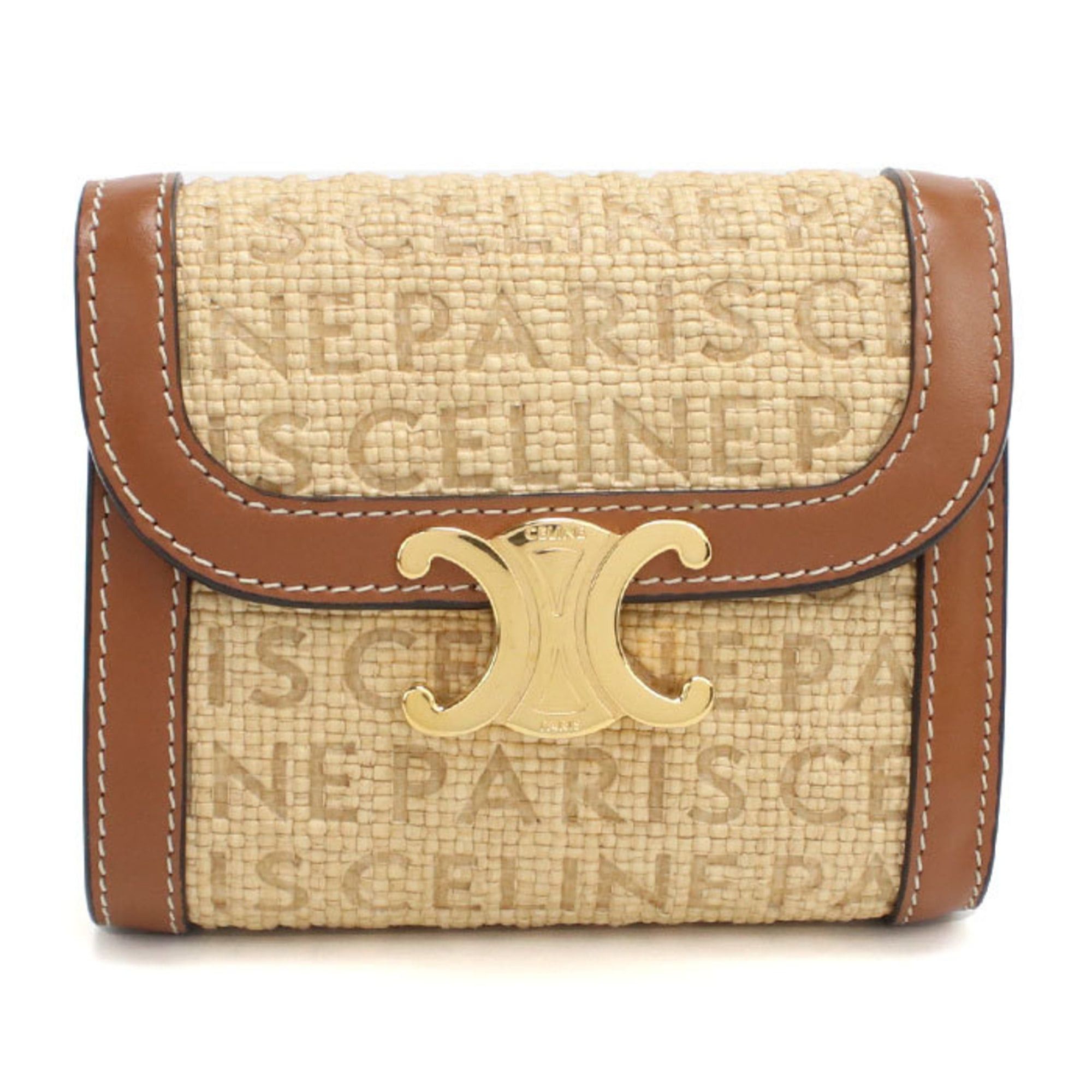 Celine CELINE Triomphe Small Flap Wallet 10D78 Women's Beige Size ONE SIZE - 1 Thumbnail