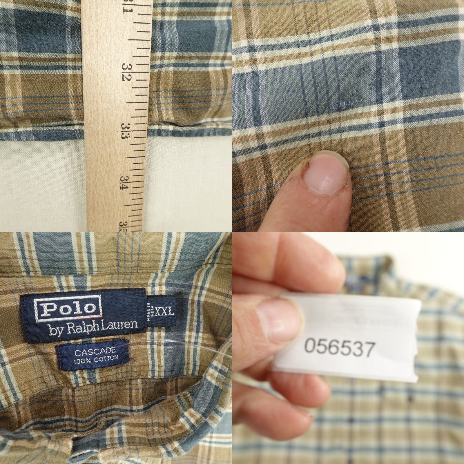 Polo Ralph Lauren VINTAGE Polo Ralph Lauren Shirt Mens 2XL Plaid Button-Up Casual Cotton Brown Blue 90s Polo Pony Mens Size US XXL / EU 58 / 5 - 8 Thumbnail