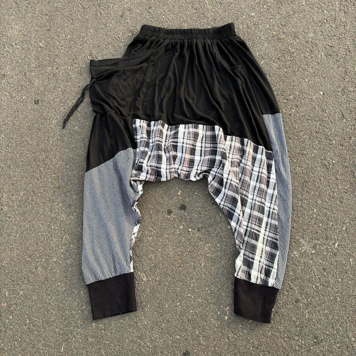 Japanese Brand LONGDENG Patchwork Drop Crotch Pants Plaid Stripe Size US 30 / EU 46 - 1 Thumbnail