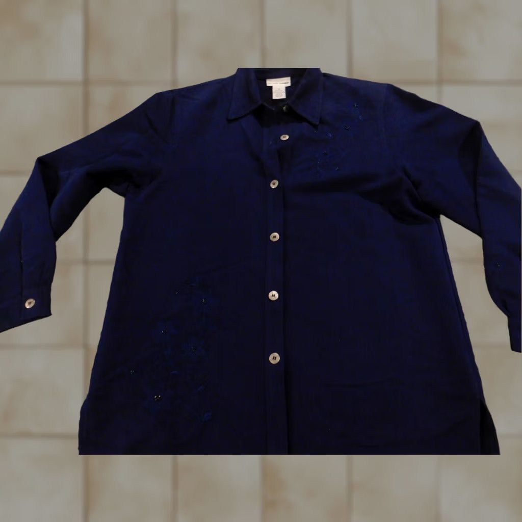 Vintage Alfred Dunner Blouse Women 10 Blue Button Down Long Sleeve Casual Crew Neck Pullover Size L / US 10 / IT 46 - 1 Thumbnail