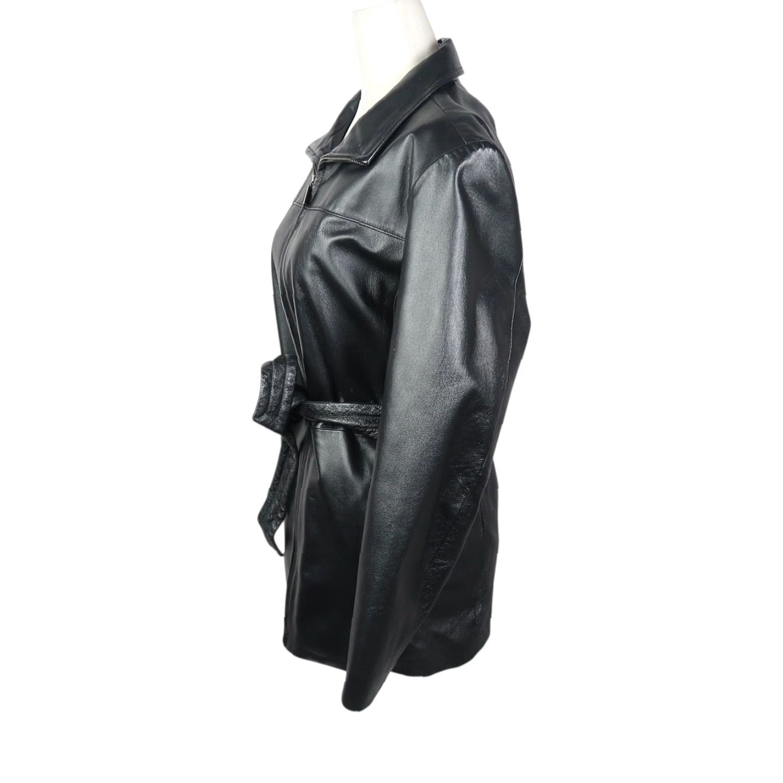 Worthington VINTAGE Worthington Black Leather Zip Front Belted Jacket LP Size L / US 10 / IT 46 - 3 Thumbnail