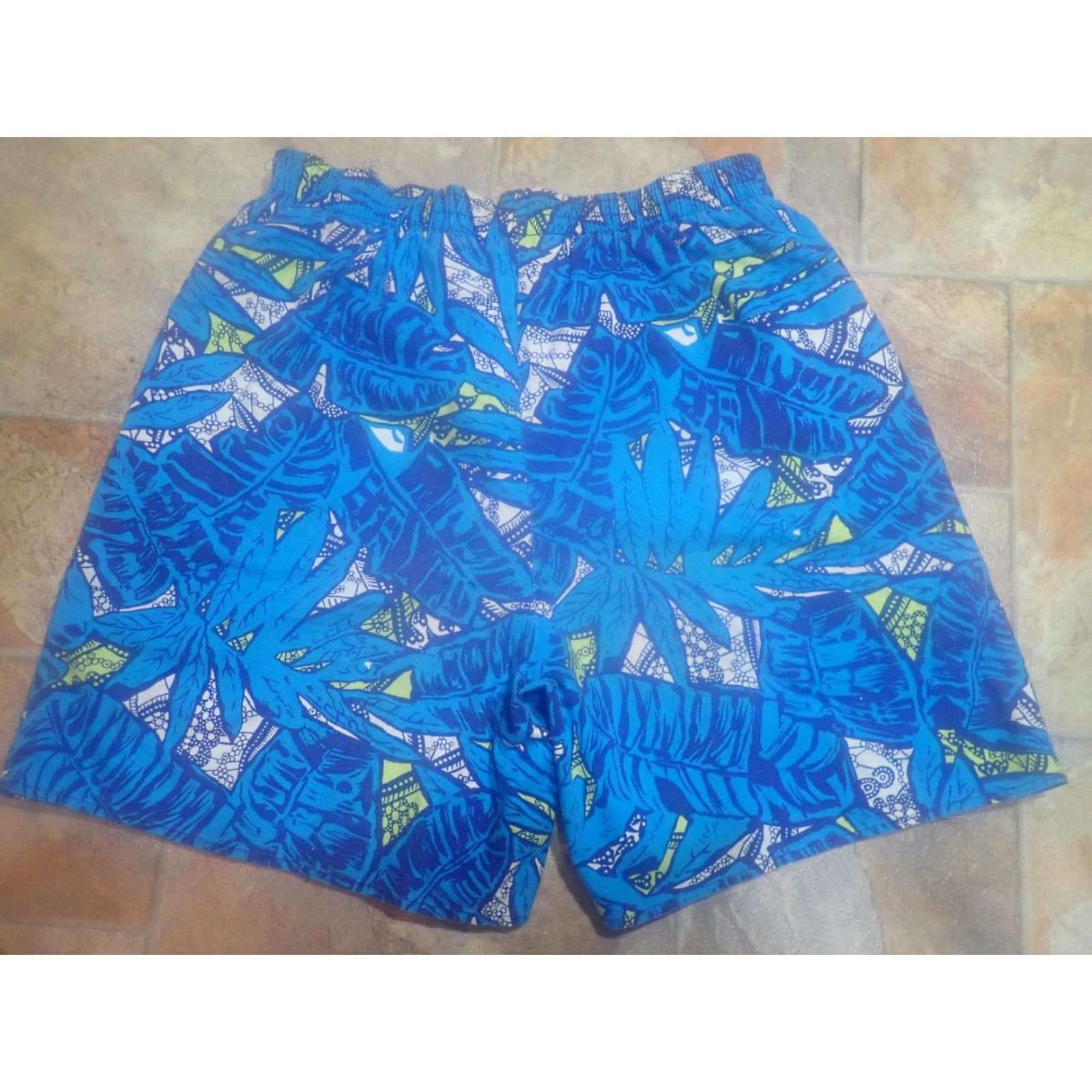 Vintage VINTAGE Sea Drift 80s 90s Tropical Swim Trunks Shorts Mens M Blue Geometric Beach Retro Size US 31 - 2 Thumbnail