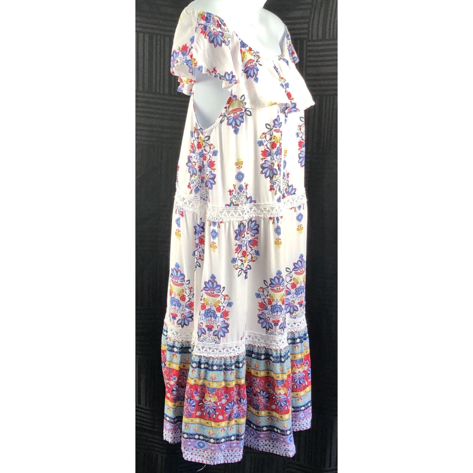 Vintage VINTAGE Eyeshadow Dress M Floral Off Shoulder Mini Boho Prairie Sundress Womens Size M / US 6-8 / IT 42-44 - 3 Thumbnail