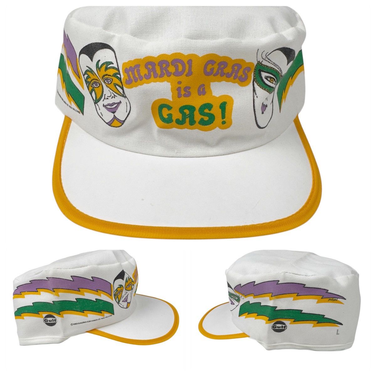 Vintage Vintage Mardi Gras 2 Stripe Painters Hat NOLA 80s 90s Size ONE SIZE - 1 Thumbnail