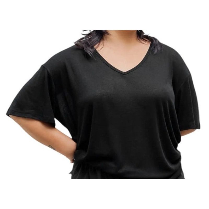 Cider Black V-Neck Oversize Short Sleeve Lightweight Casual Tee Size 3XL / US 20-22 - 2 Thumbnail