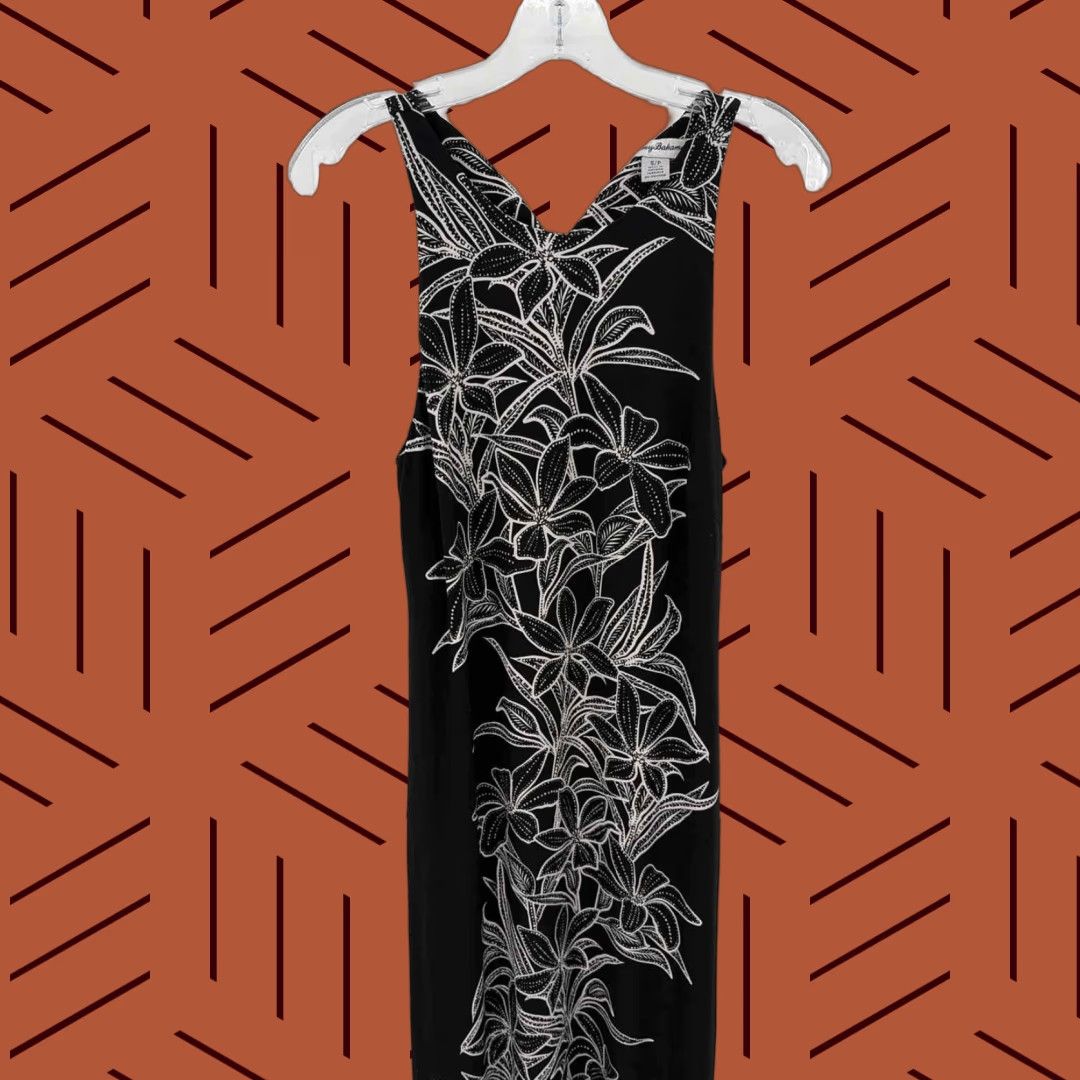 VINTAGE Pre-Owned Tommy Bahama Black Floral Maxi Sleeveless Dress Small