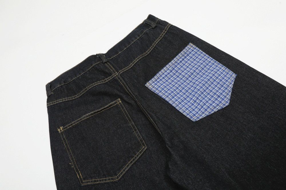 Jean Men's American plaid patchwork rolled-up straight jeans Size US 32 / EU 48 - 5 Thumbnail