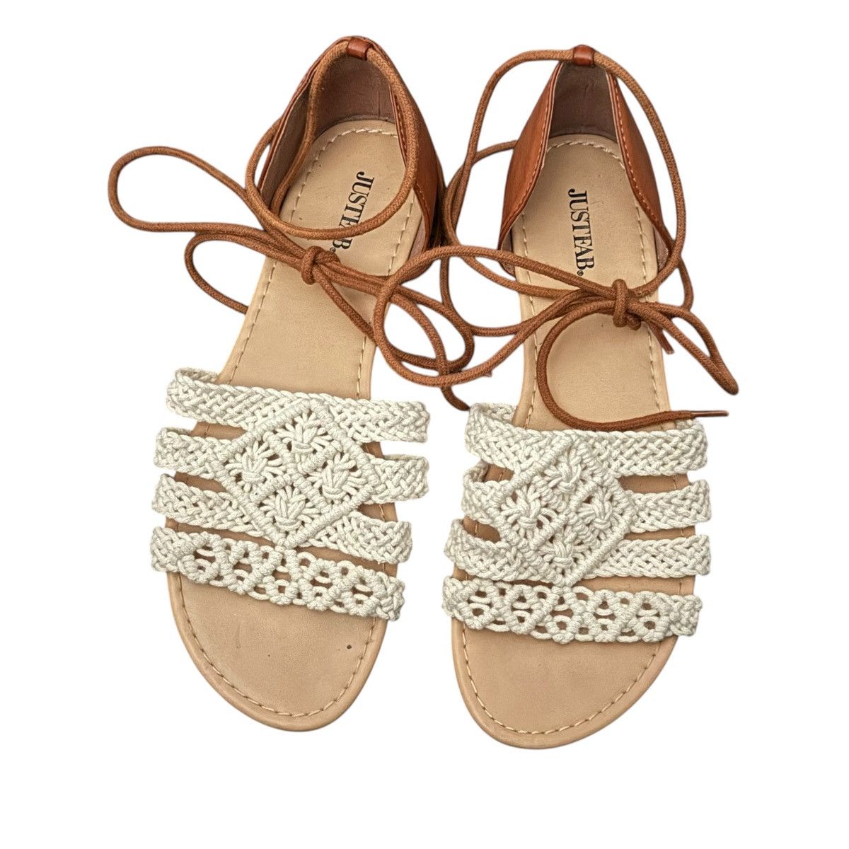 Other Just Fab Pandora crochet flat ankle tie sandals Size US 8.5 / IT 38.5 - 2 Thumbnail