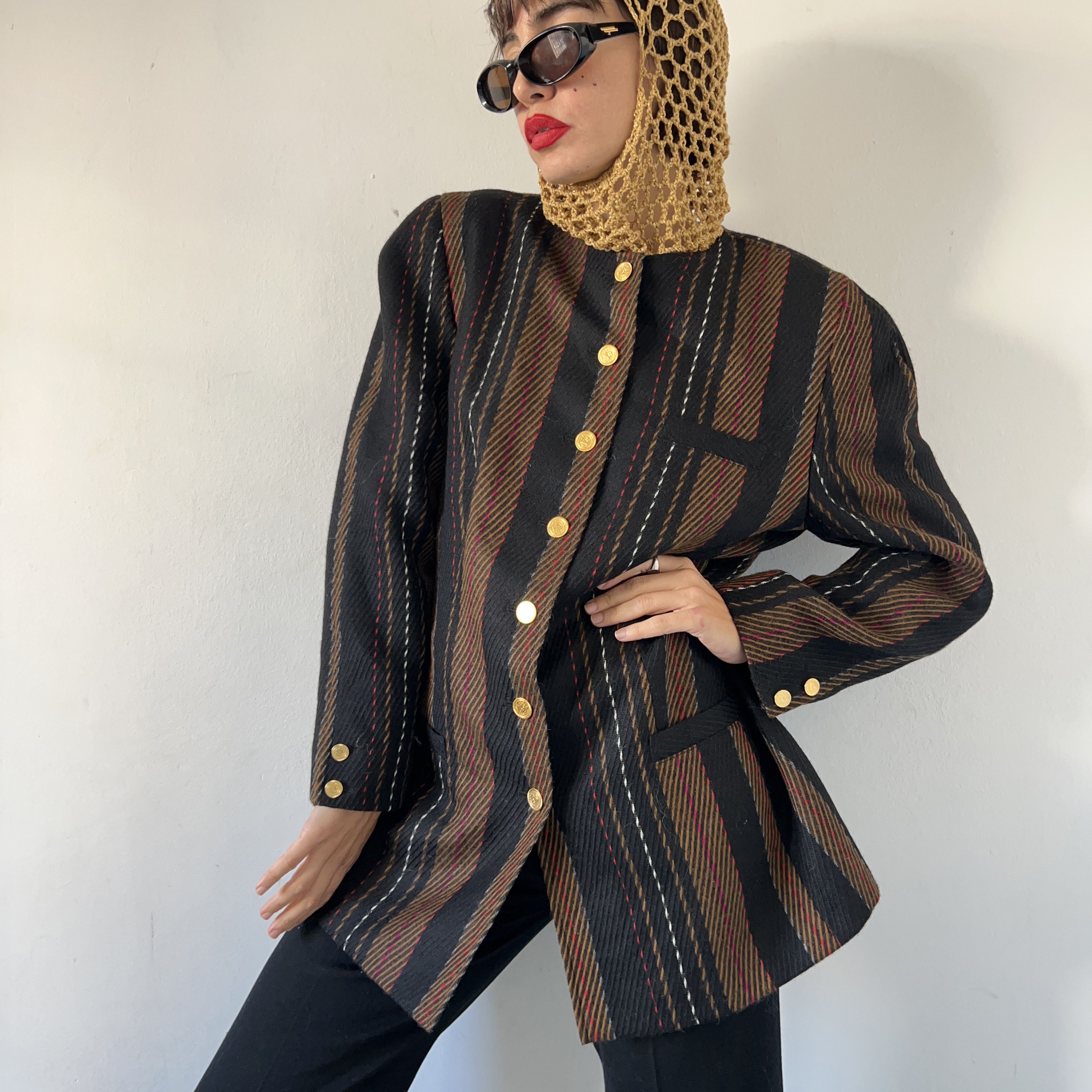 Vintage Vintage 90s Alpaca Wool Striped Jacket Size XL / US 12-14 / IT 48-50 - 3 Thumbnail