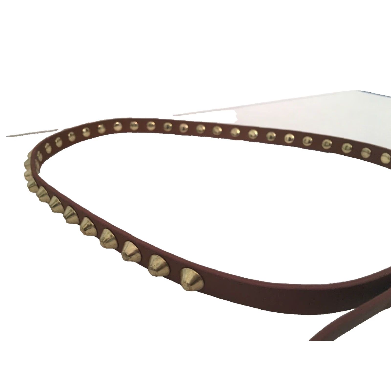 Topshop TopShop Belt Women's Medium Brown Skinny Goldtone Studs Size ONE SIZE - 2 Thumbnail