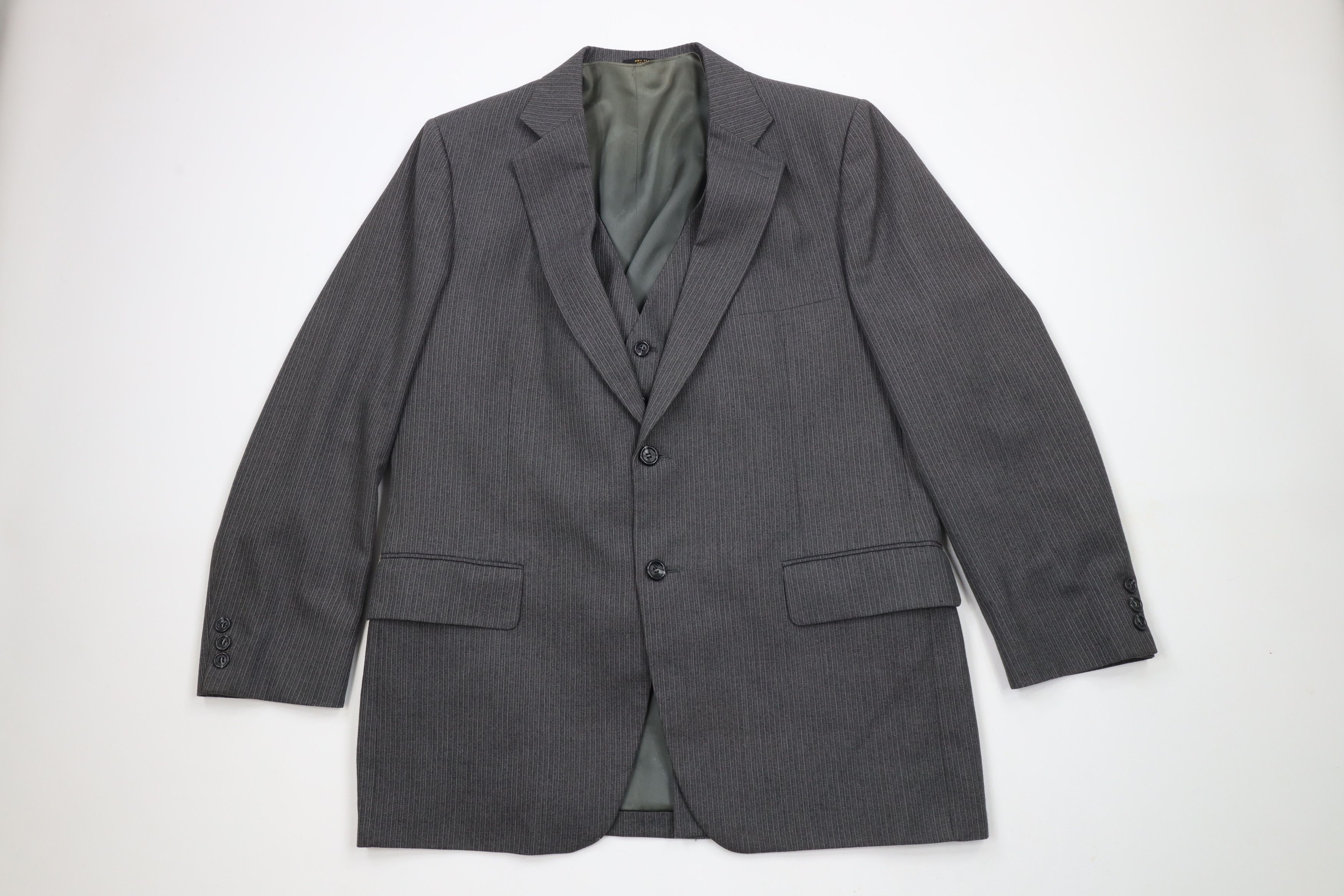 Vintage Vintage 70s Streetwear 3 Piece Wool Pinstriped Wedding Suit Size 44R - 2 Thumbnail