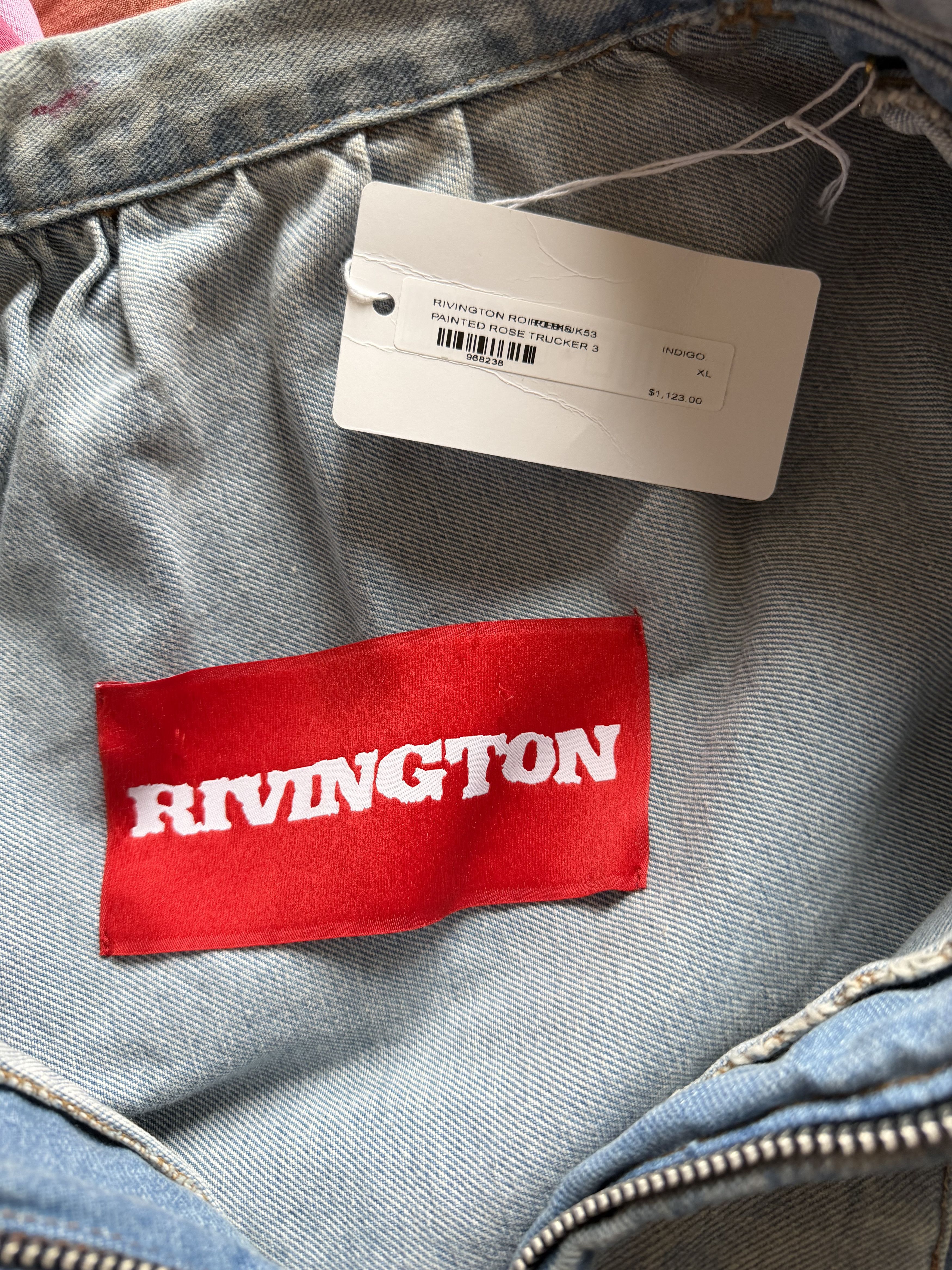 RRR-123 RRR123 Painted Rose Denim Trucker Jacket Size US XL / EU 56 / 4 - 9 Thumbnail