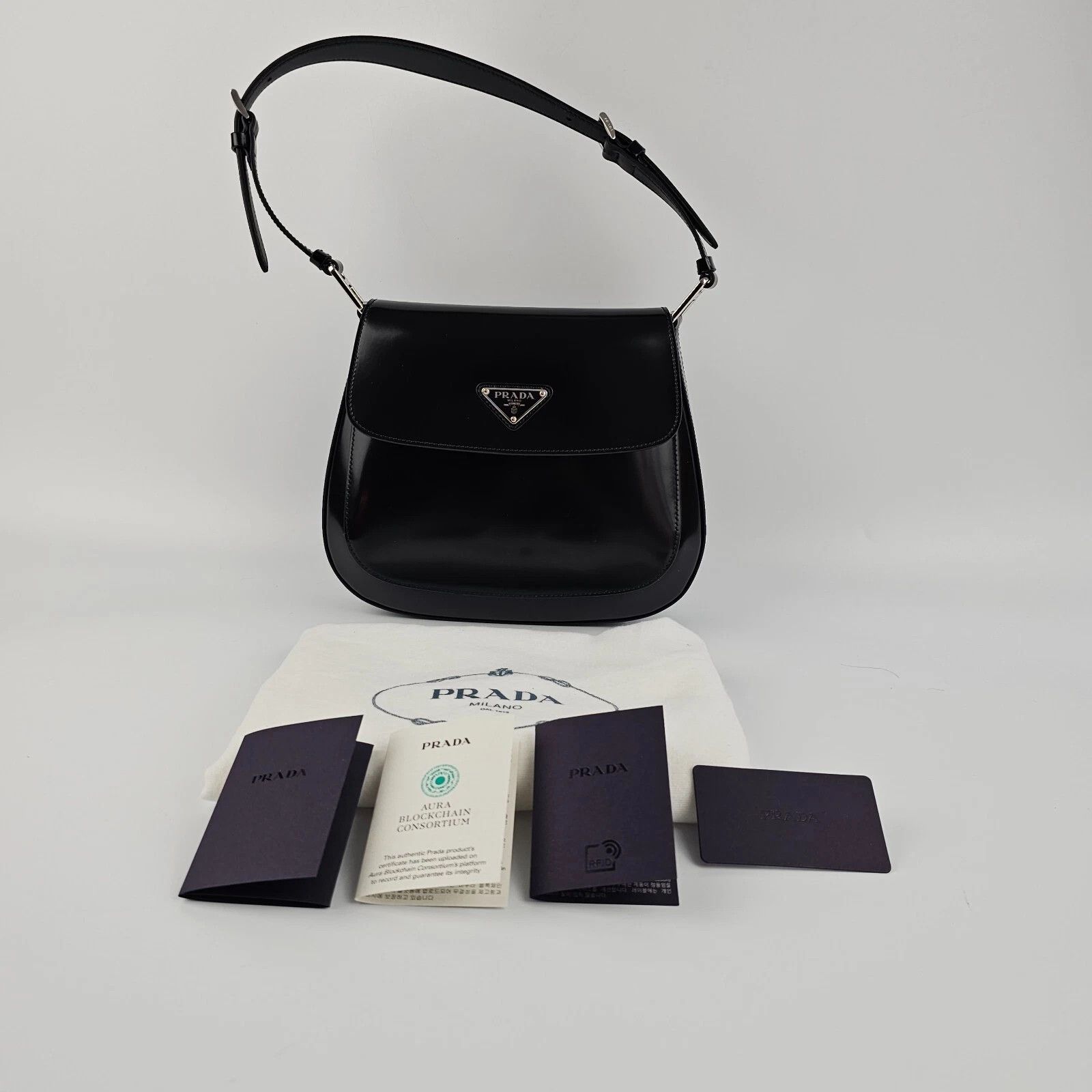 Prada PRADA Cleo Medium Black Brushed Leather Shoulder Bag Size ONE SIZE - 2 Thumbnail