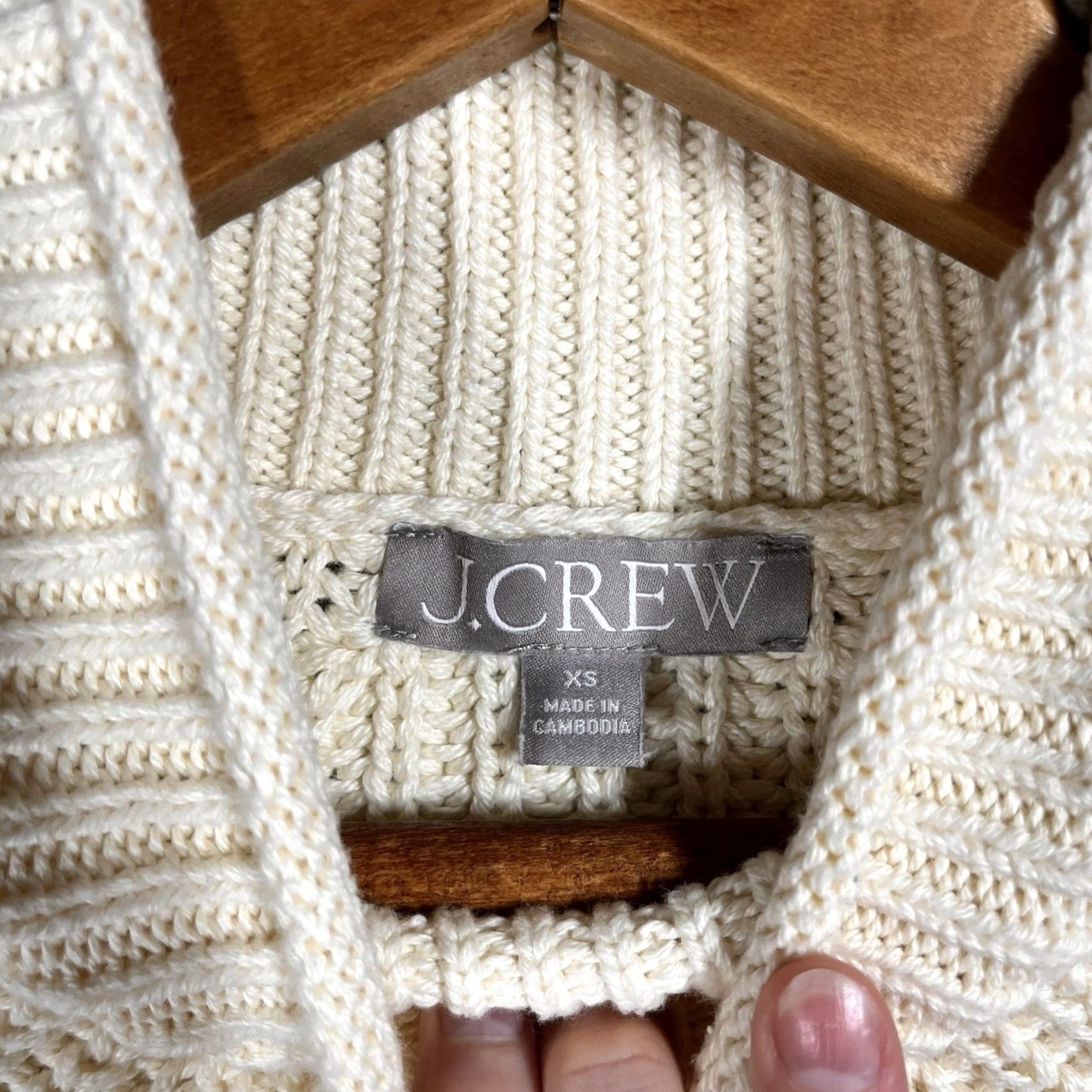 J.Crew J. Crew Sweater Womens XS Ribbed Cotton Fisherman Chunky Knit Raglan Ivory Size XS / US 0-2 / IT 36-38 - 5 Thumbnail