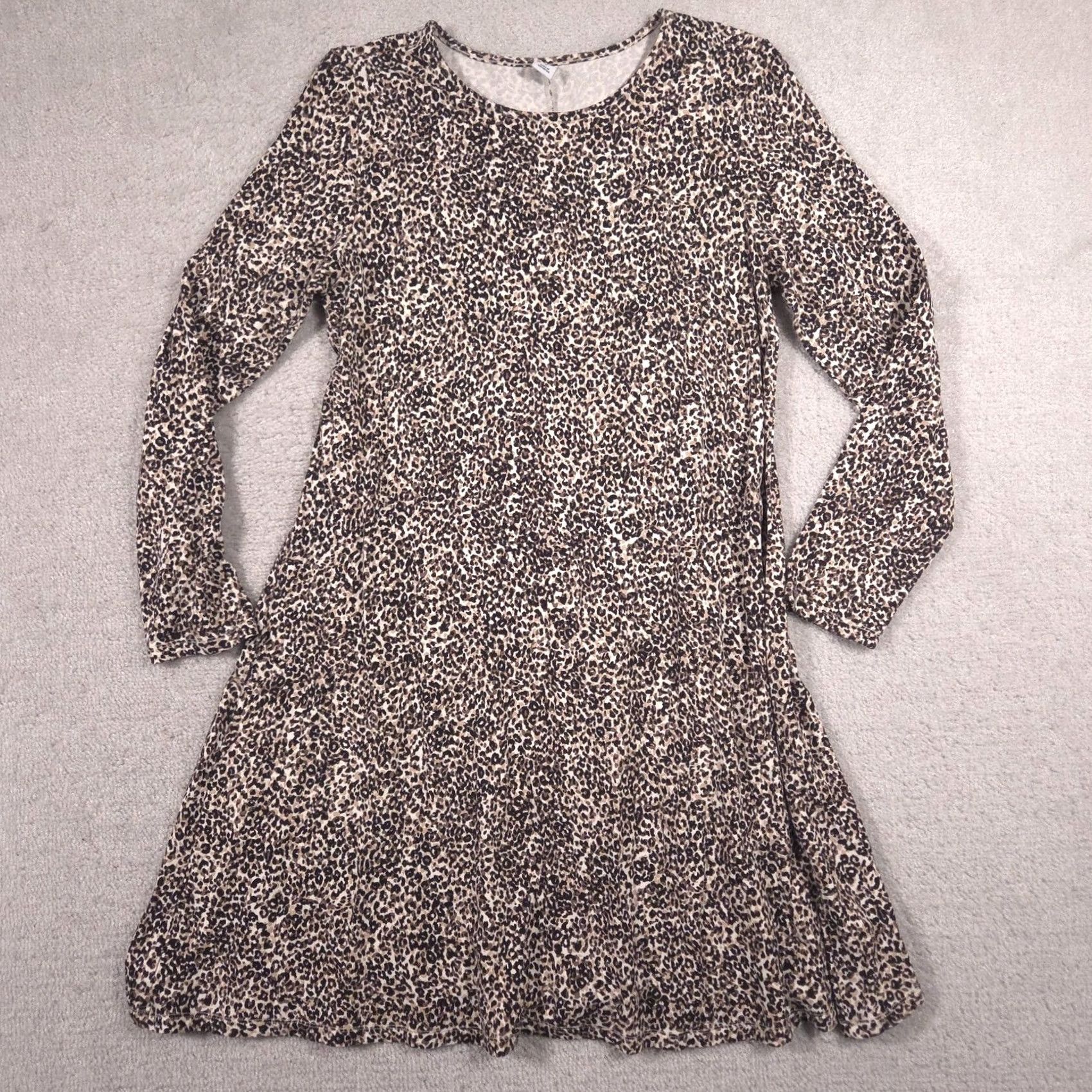 Old Navy Old Navy Dress Womens Medium Brown Leopard Print Swing Long Sleeve Scoop Neck Dress Size M / US 6-8 / IT 42-44 - 2 Thumbnail