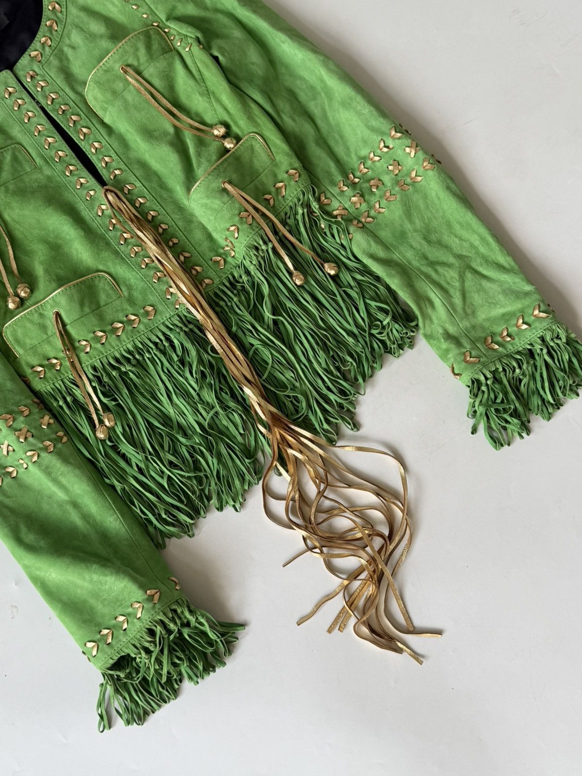 Roberto Cavalli Roberto Cavalli Green Suede Fringe Jacket Size XS / US 0-2 / IT 36-38 - 4 Thumbnail