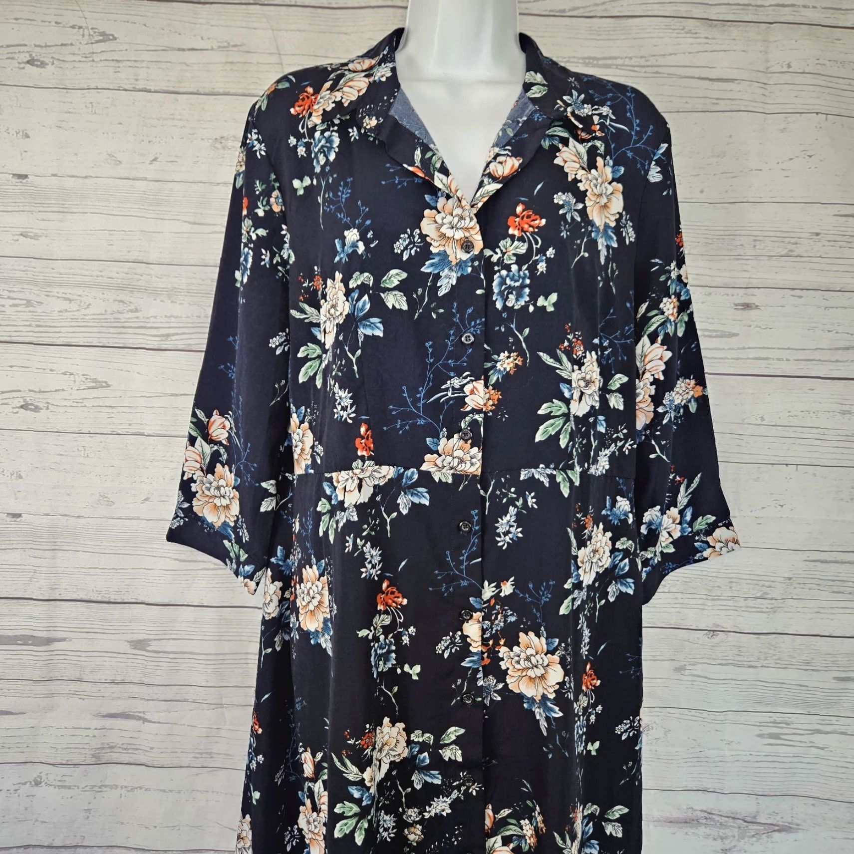 Vintage Gilli Dress Shirt Dress Womens Large Blue Floral 3/4 Sleeve Button Up Size L / US 10 / IT 46 - 2 Thumbnail