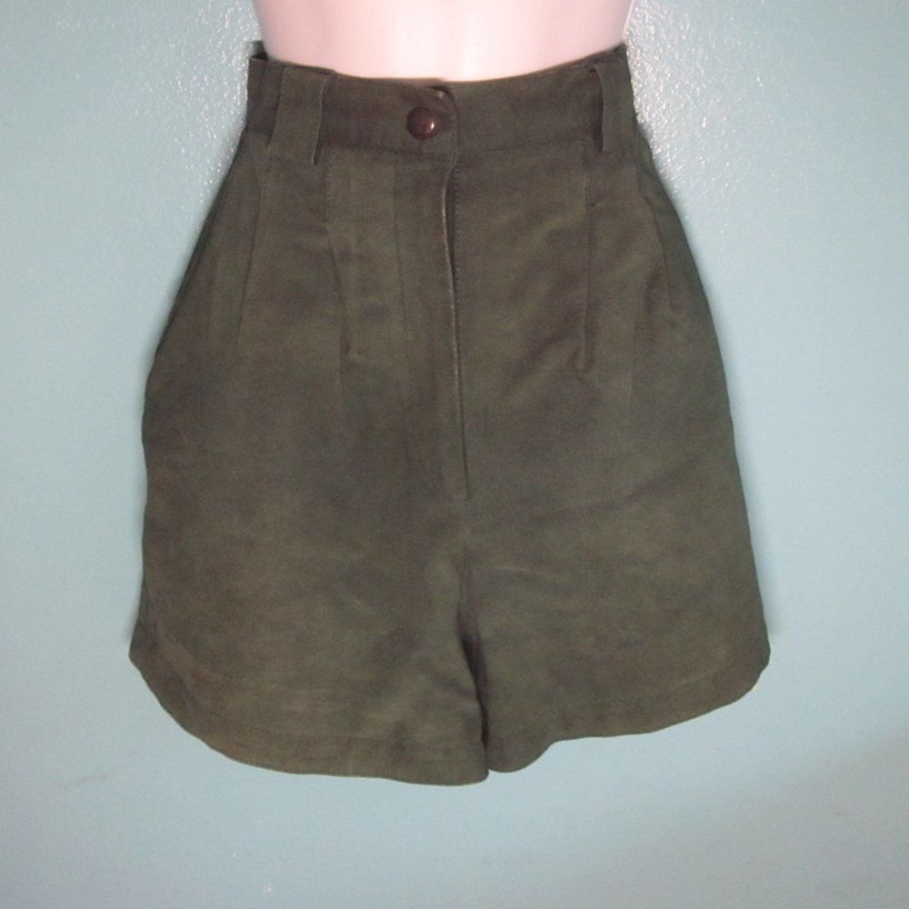 Vintage Green Leather Pleated Shorts Juniors Size 7 Jay Jacobs by ADA Vintage 1970's Size 26" / US 2 / IT 38 - 10 Thumbnail
