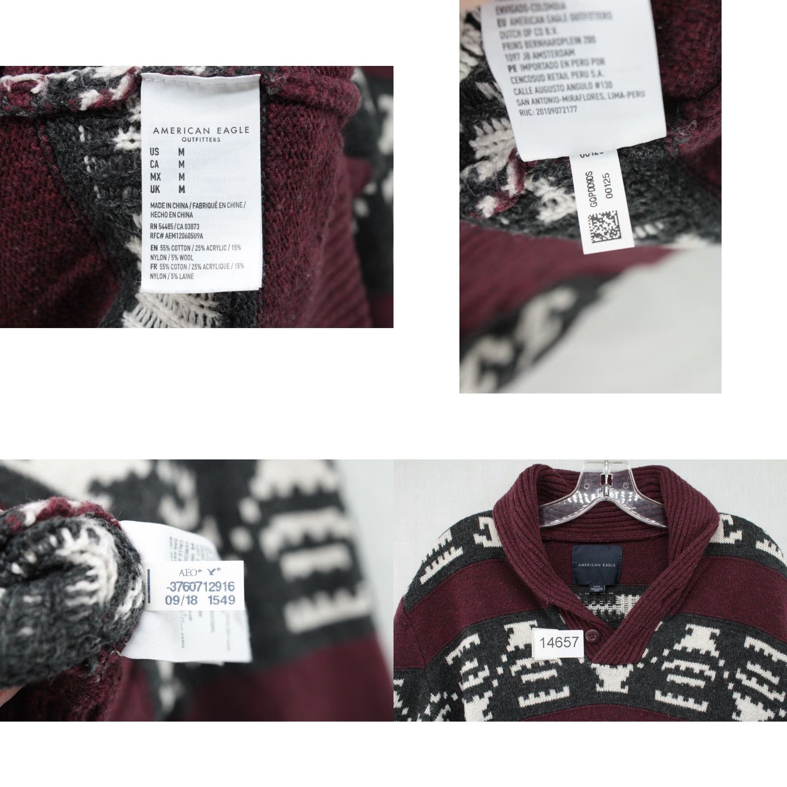 American Eagle Outfitters American Eagle Outfitters Sweater Men M Maroon Cowl Neck Aztec Button Pullover Y2K Mens Size US M / EU 48-50 / 2 - 8 Thumbnail