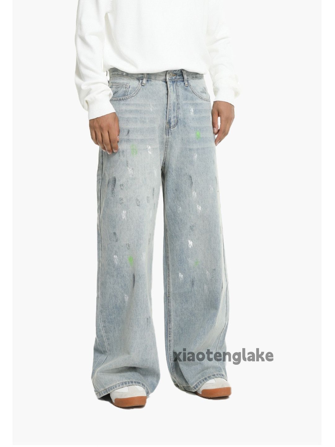 Jean zx vintage washed faded loose baggy flared paint jeans Size US 33 - 6 Thumbnail