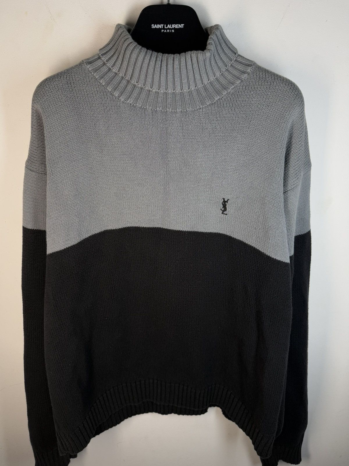 Yves Saint Laurent Grey/Black YSL Sweater Turtleneck Knit Size US XL / EU 56 / 4 - 1 Thumbnail