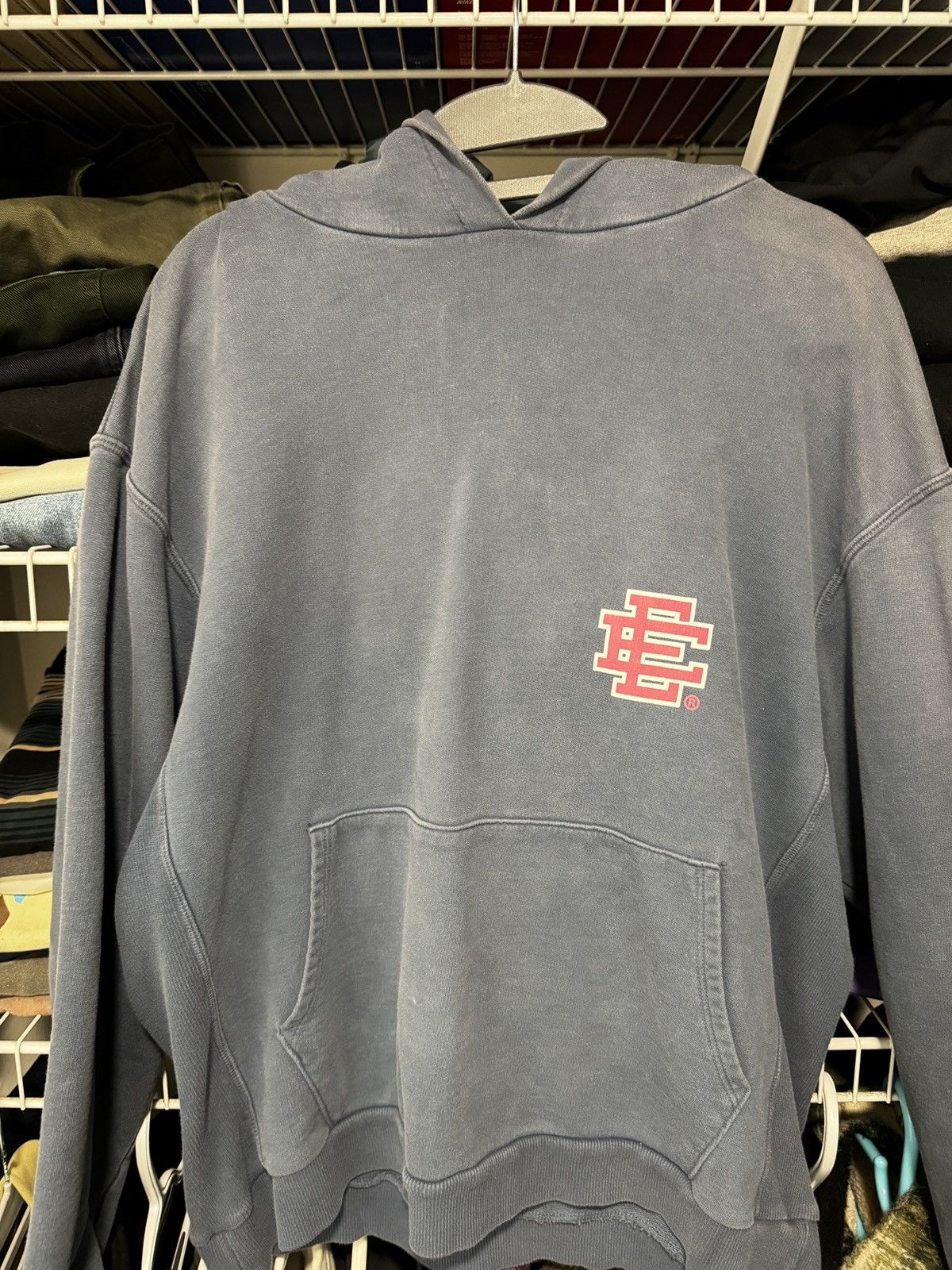 image of Eric Emanuel Blue/pink Logo Hoodie, Men's (Size Medium)