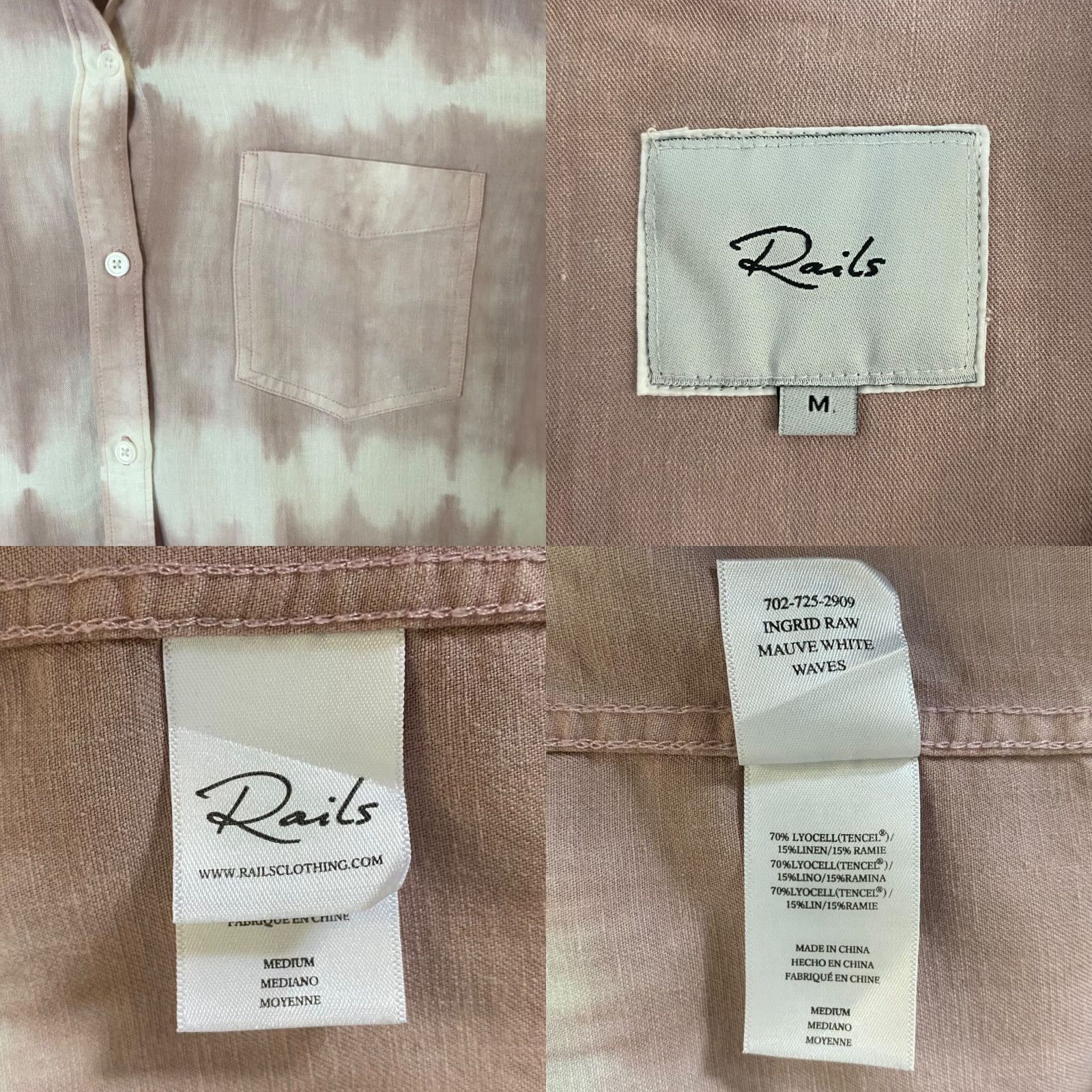 Rails Rails Ingrid Raw-Hem Shirt Women's M Pink & White Tie-Dye Button-Up Size M / US 6-8 / IT 42-44 - 8 Thumbnail