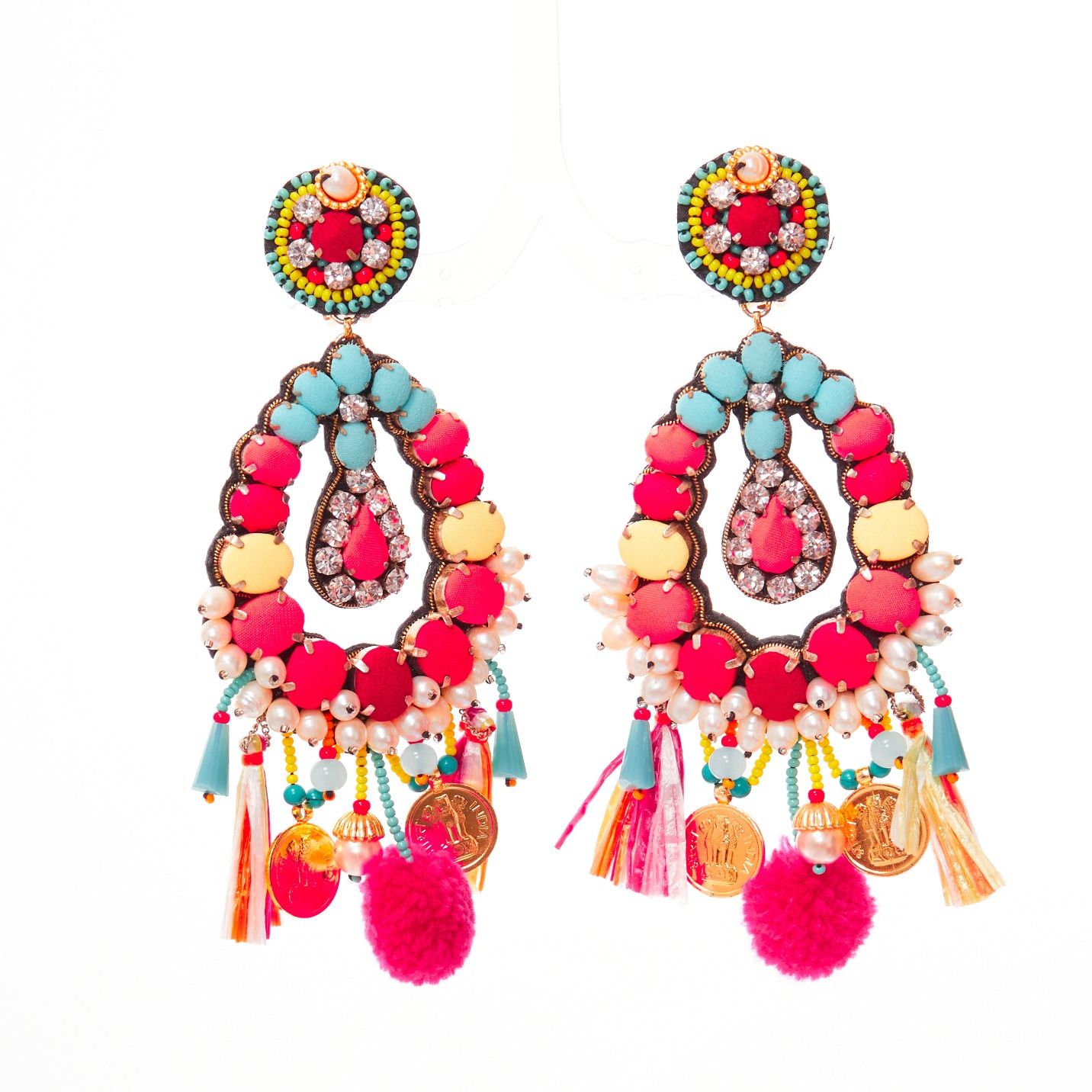 Other RANJANA KHAN neon orange crystal beads multi dangling clip on earrings Size ONE SIZE - 1 Thumbnail